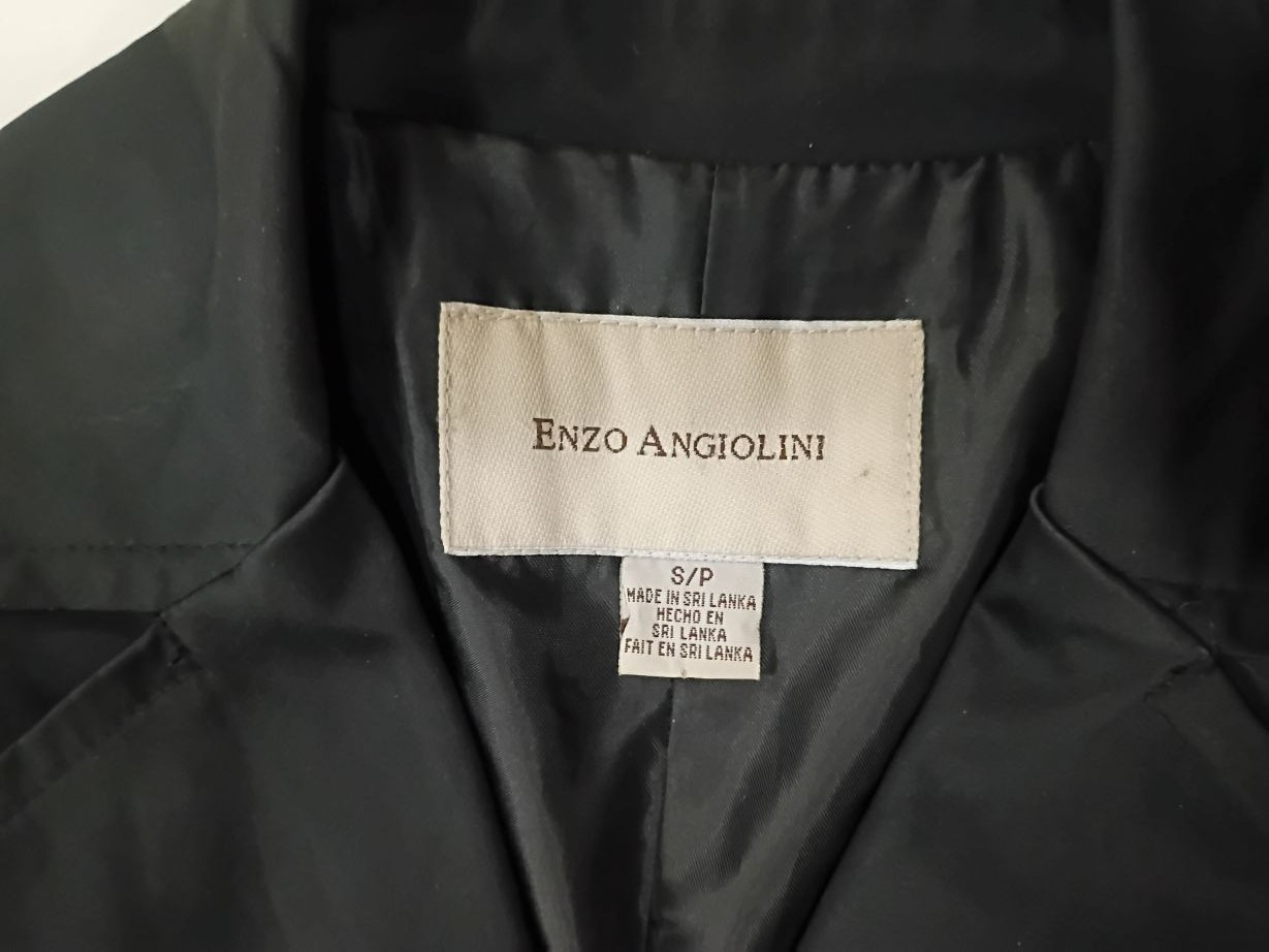 Enzo Angiolini Jacket Women Size Small Black Trench Coat Button Front Tailored
