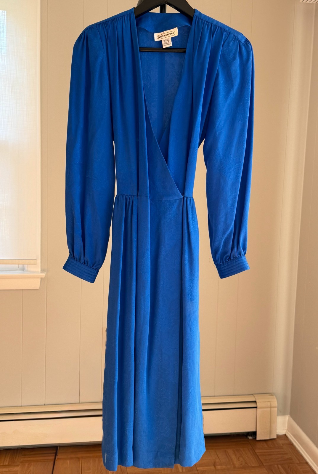 1980s Teal Blue 100% Silk Wrap Midi Dress by Lauren Alexandra Hong Kong Size 6
