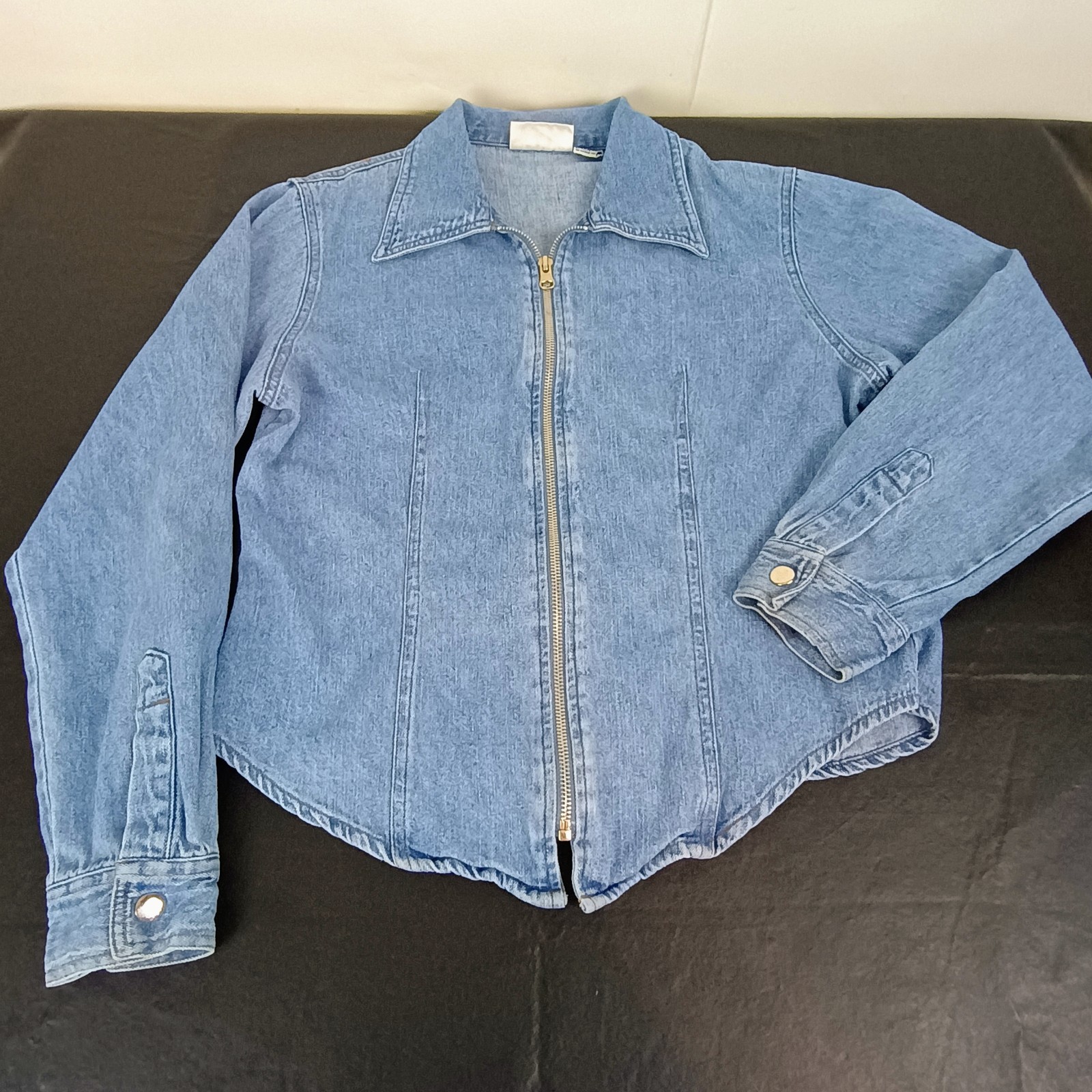 Vtg 579 Denim Zip Shirt Fitted Long Sleeve 80s 90s Y2K Street Light Wash Sz M
