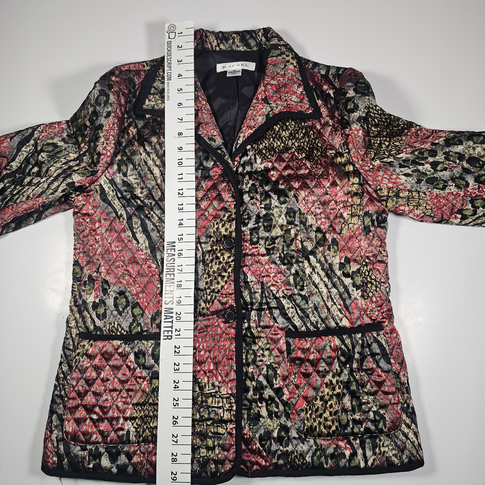 Vintage 90s Rafael Quilted Patchwork Animal Print Jacket Women’s Medium Rare