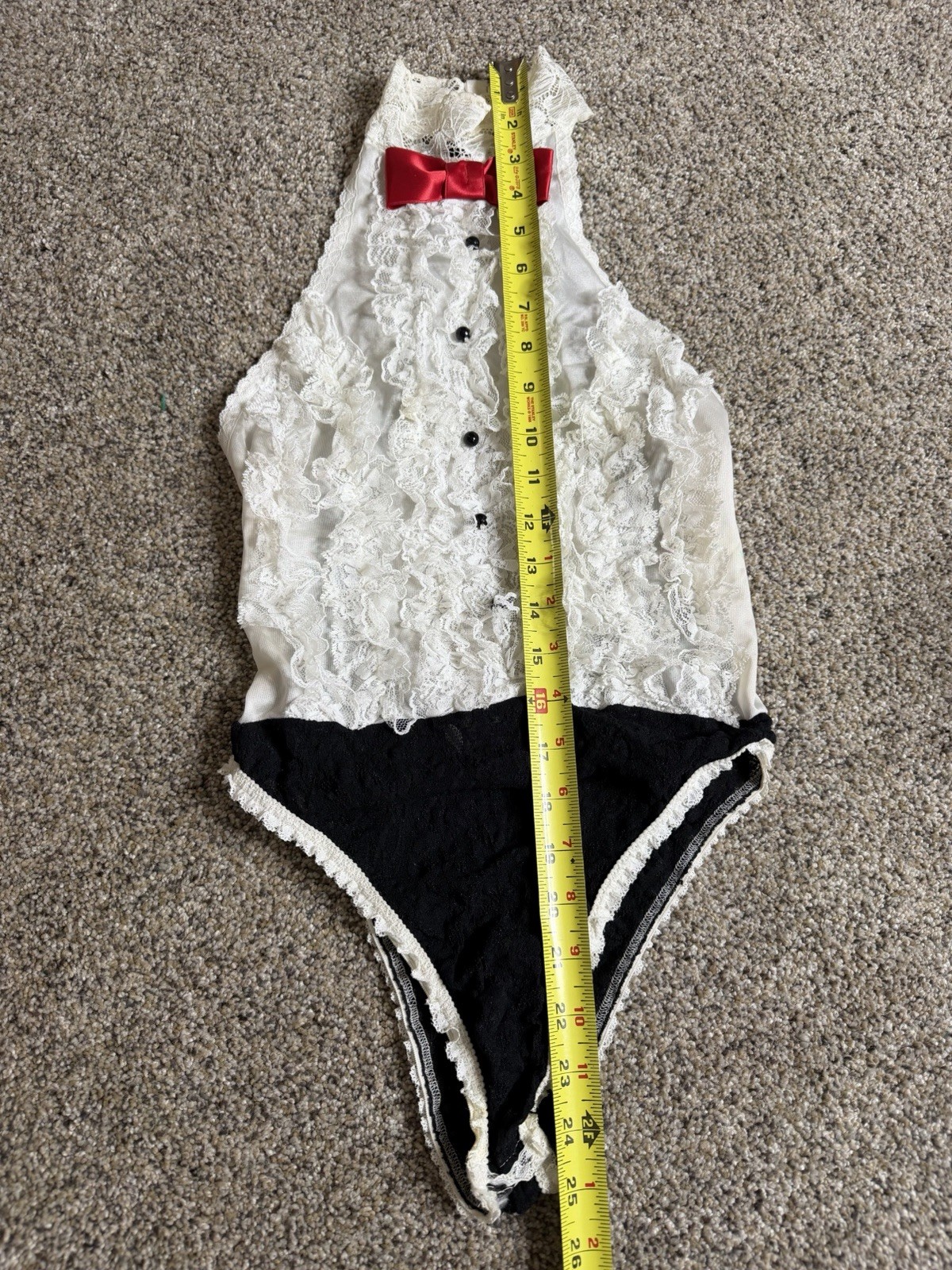 VTG Andrea Kristoff Escante Lace Teddy Ruffle Halter Cutout Tuxedo Sz Small