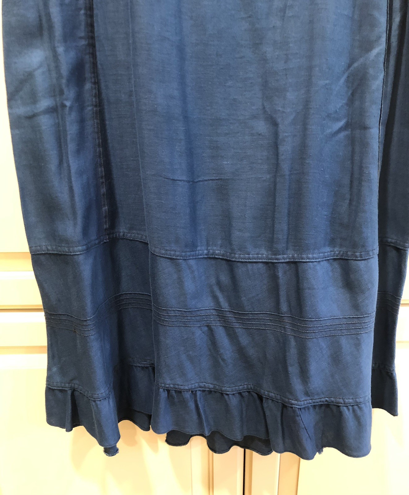 Antique Victorian Eduardian Indigo Blue Tiered Half Slip