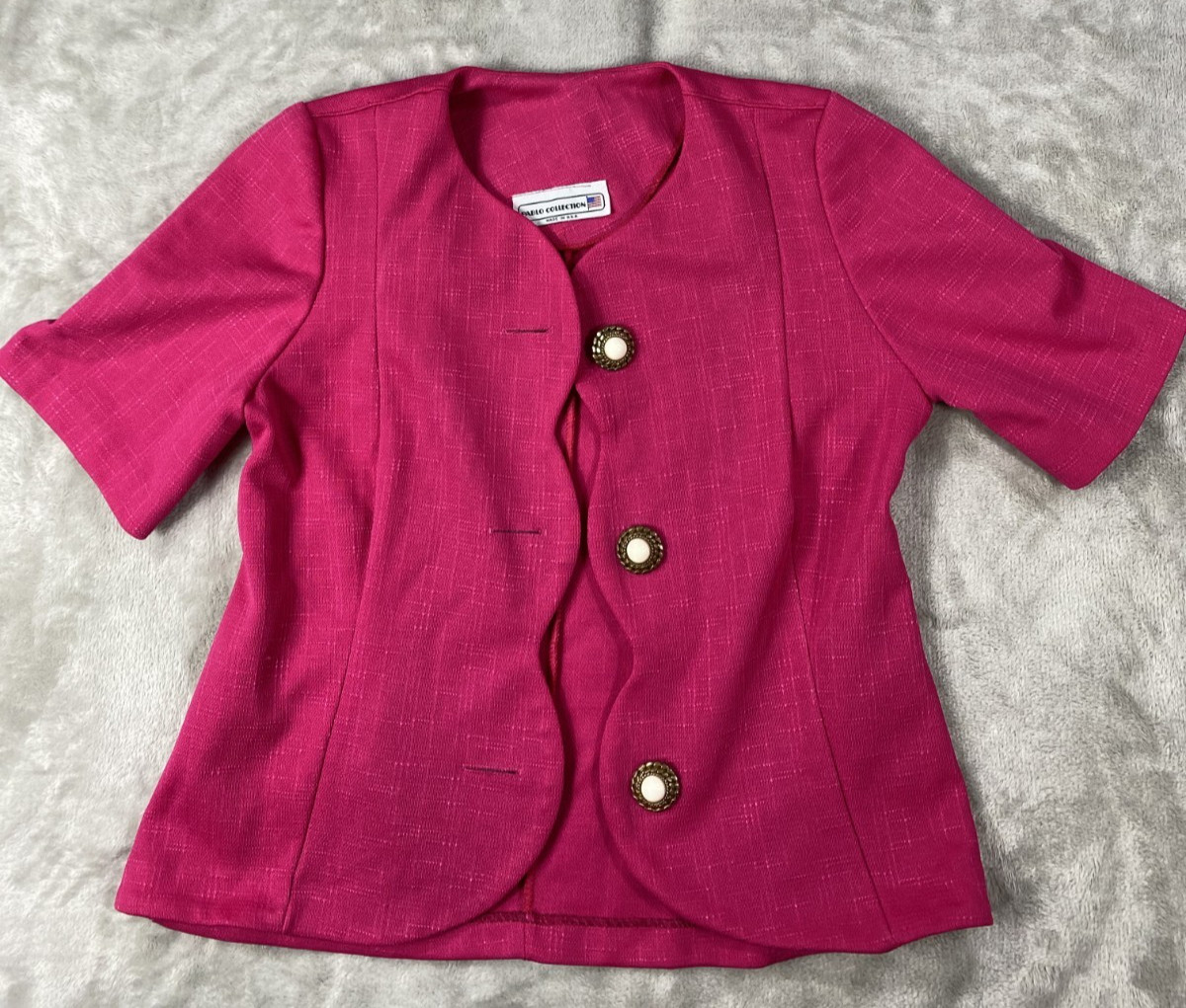 Vintage 60s Pablo Collection Jacket Womens Small Pink Knit Textured USA Made