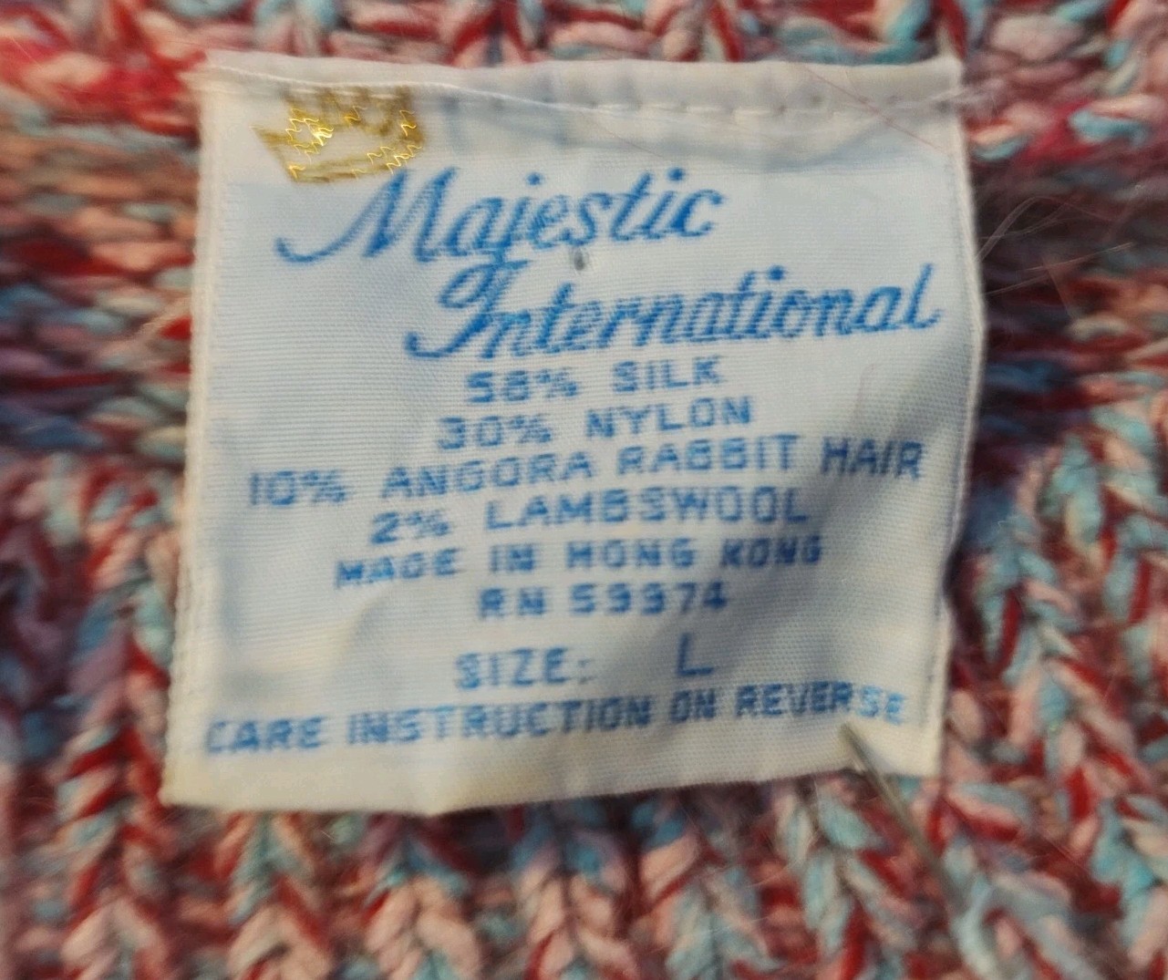 Vintage Majestic Intl – Soft Silk/Angora Blend Herringbone Knit Sweater – Size L