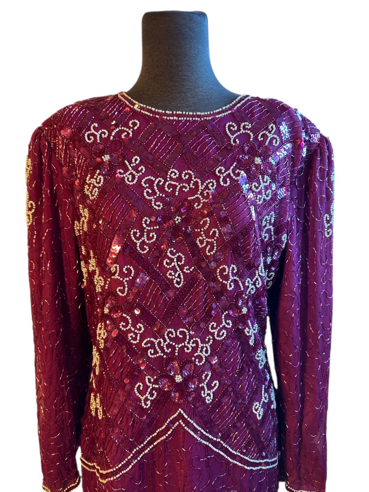 Sweelo Vintage Heavily Sequin Beaded Sheath Evening Event Holiday Dress XL 12-14