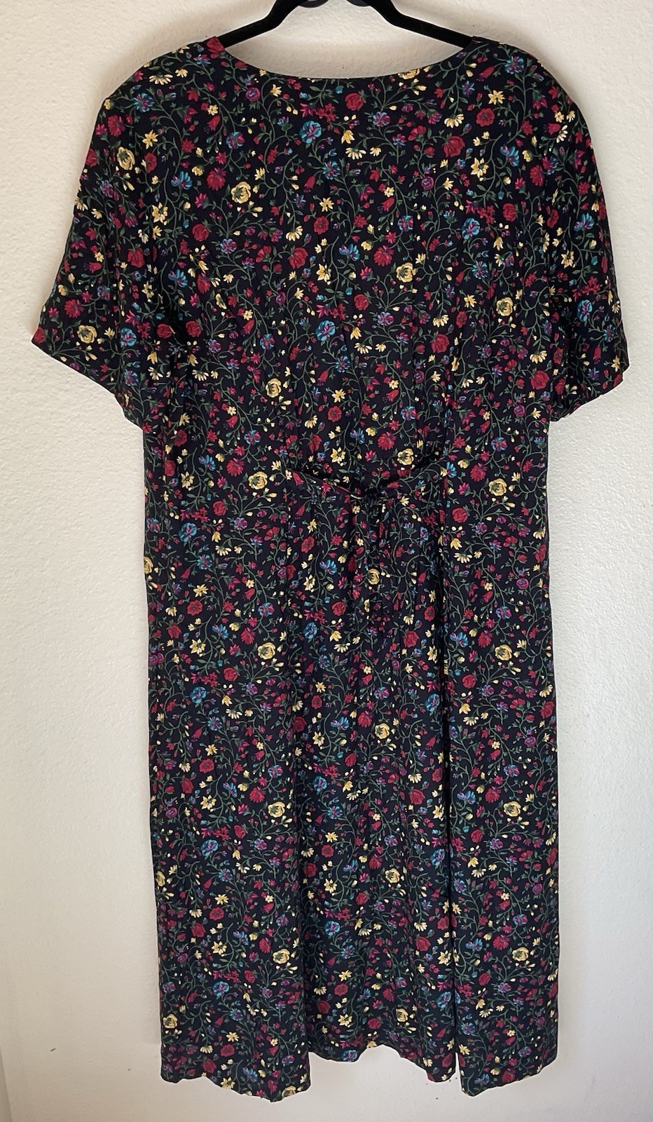 Vintage 90s Maxi Dress Boho Cottagecore Women’s Size 18 Black Floral Print
