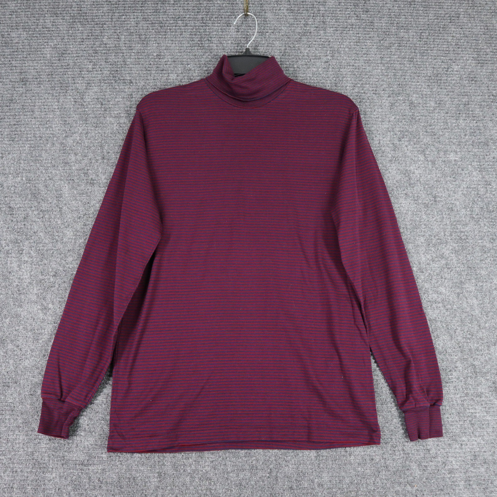Vintage 90s Lands End Turtleneck M Cotton Red Blue Striped USA Made Normcore