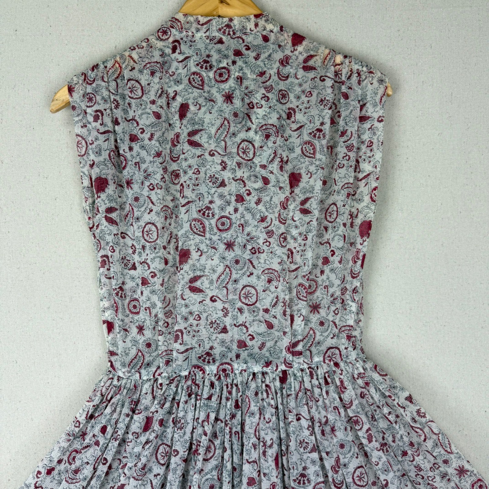 Vintage 1950s 60s Handmade Sheer Paisley Floral Bow Fit Flare Dress M VTG