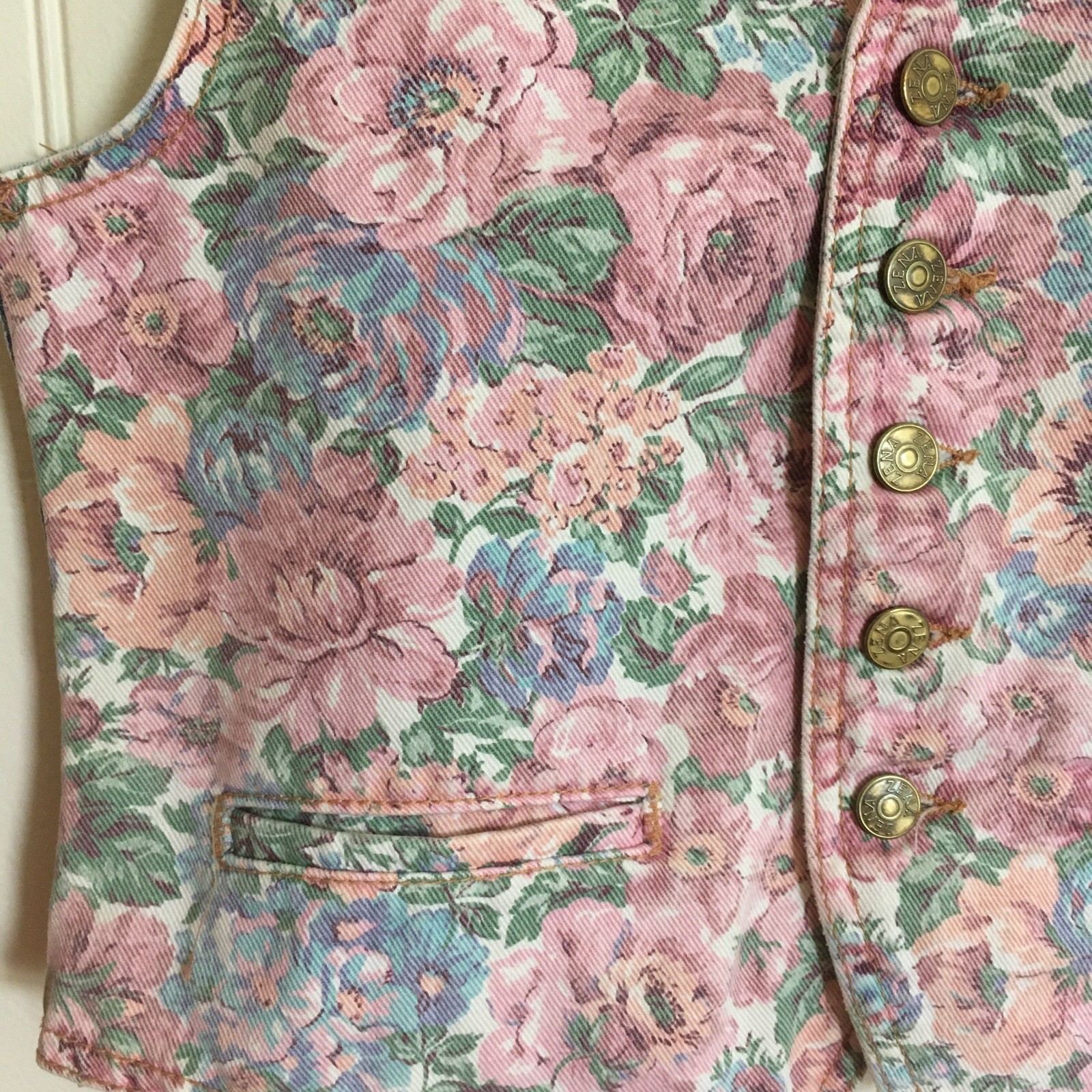 Zena vintage floral print denim vest cottagecore grandmacore sz small/medium EUC