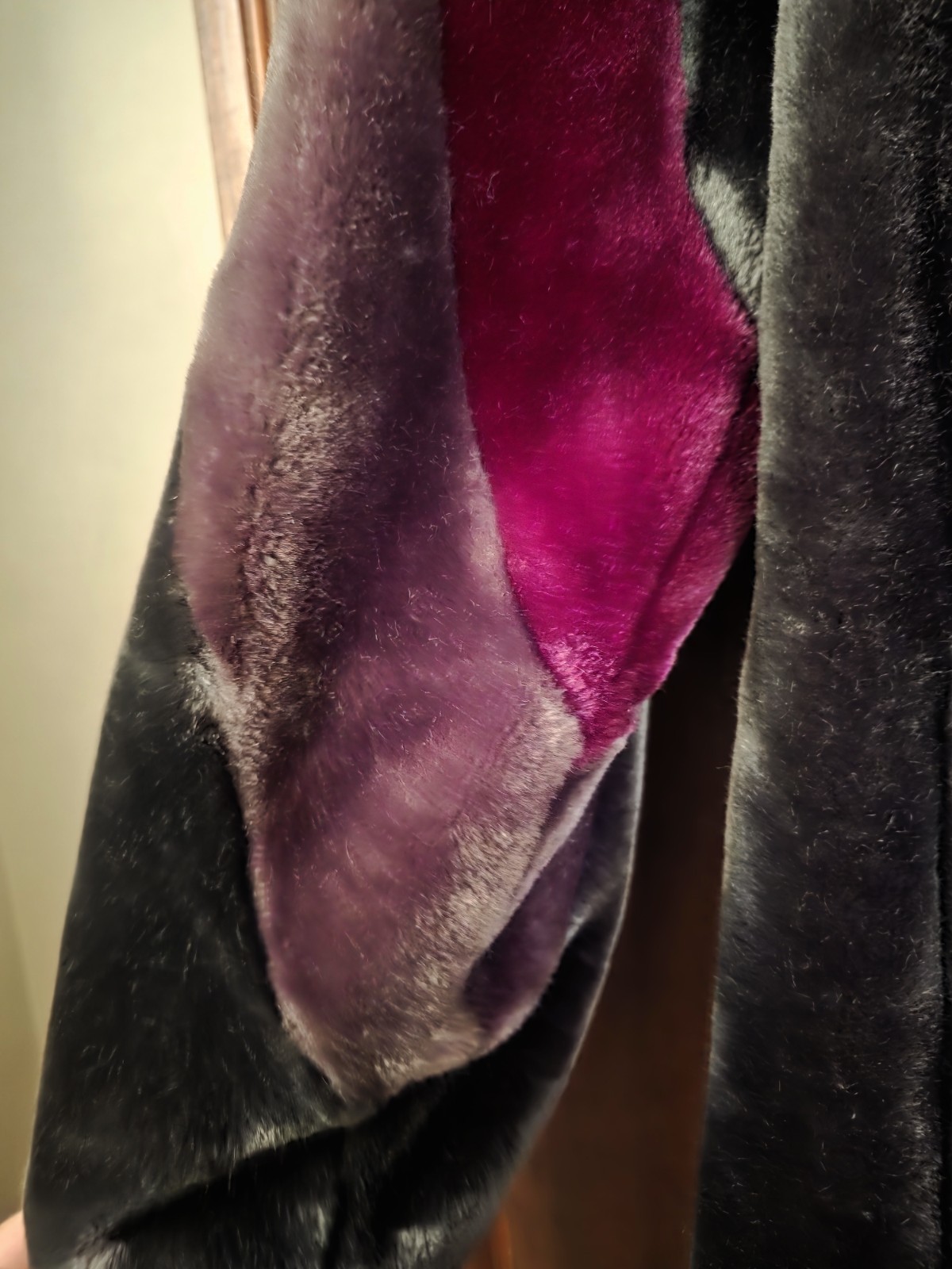 Vintage 80s Outerlayers Coat Faux Fur S 7/8 Dark Gray Mauve Burgundy Mob Wife