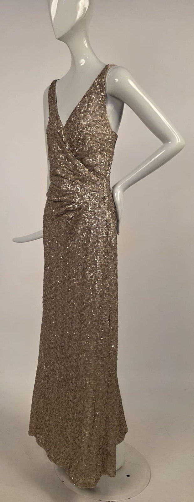 VINTAGE LATE 1990’S GOLD SEQUIN LONG EVENING DRESS BY RALPH LAUREN SIZE 10