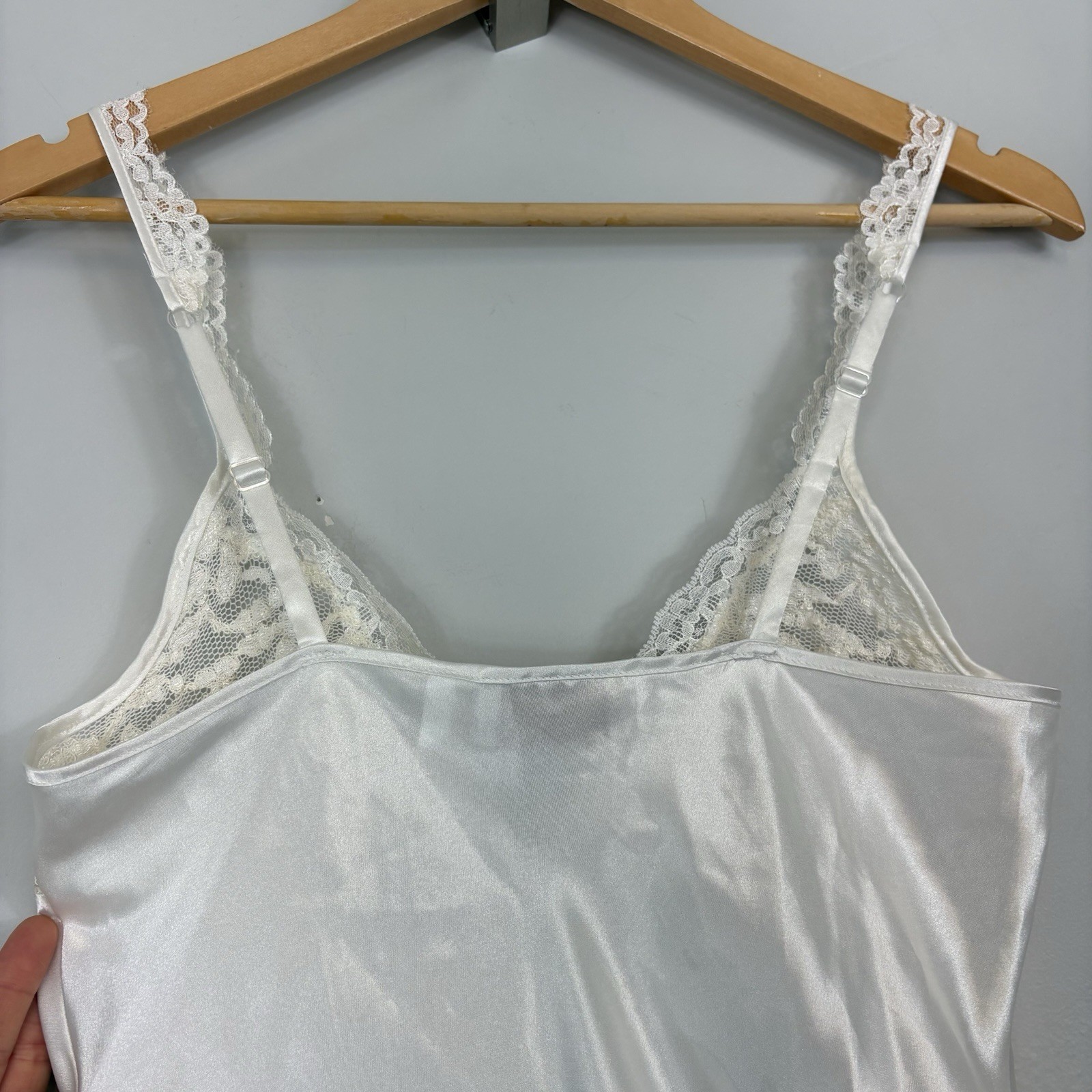 Vtg 80s Victoria’s Secret Gold Label Satin Slip Dress Sz S Maxi Lace White