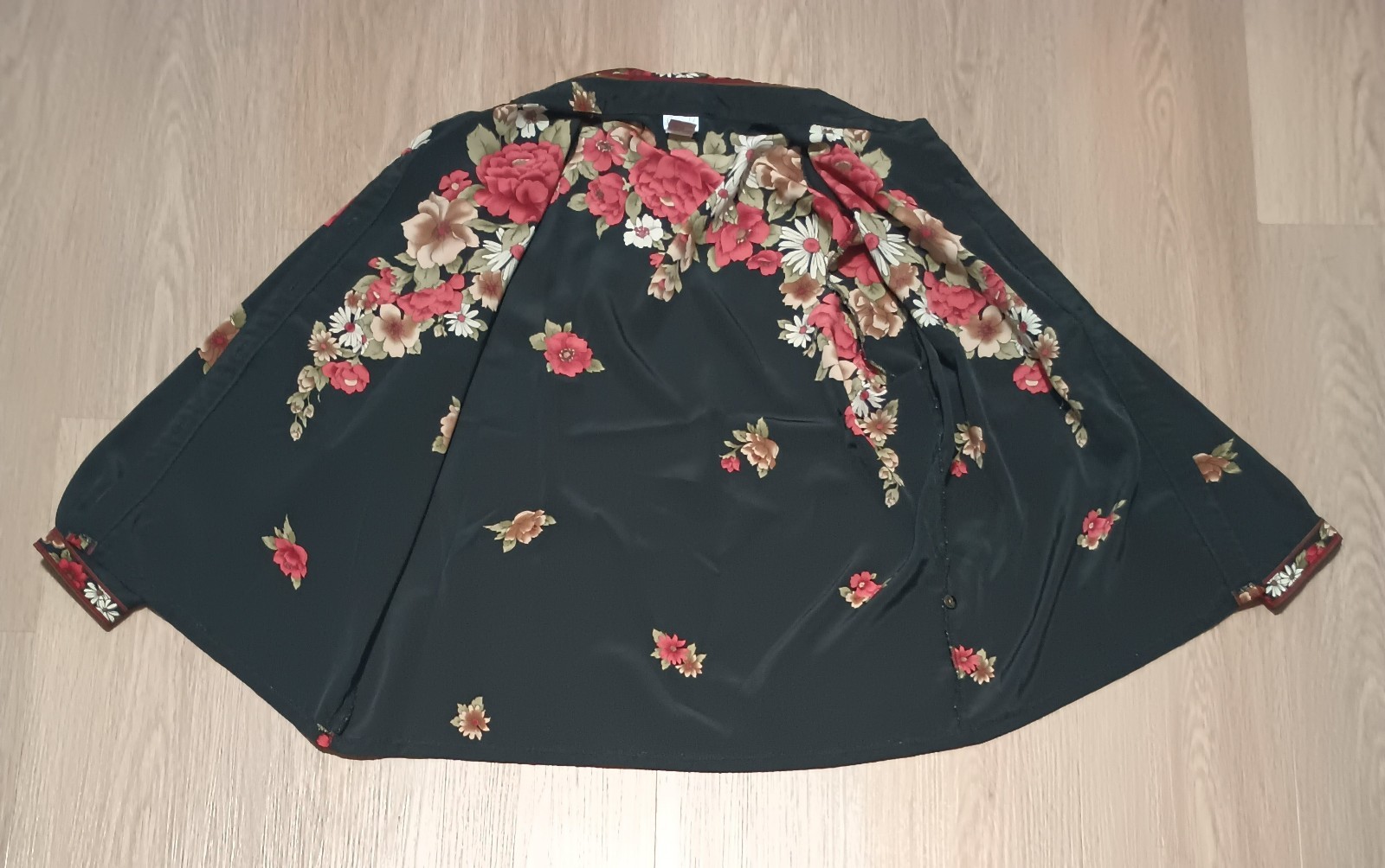 Vtg 80s Floral Bouquet Draped Button Up Blouse Top kitsch baroque M