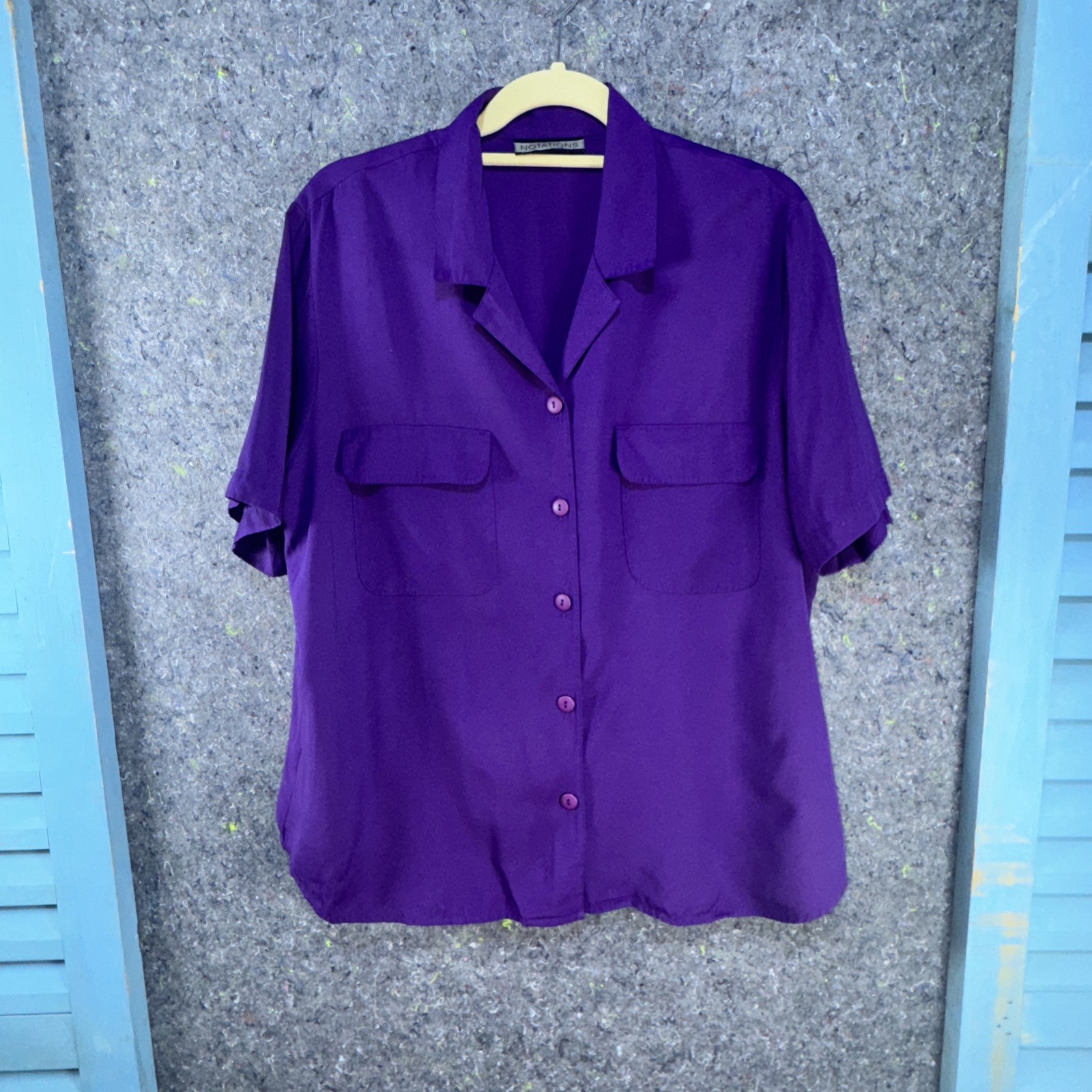 VTG Notations Purple Button Up Blouse Large, Vintage Workwear, Classic, 90s Boxy