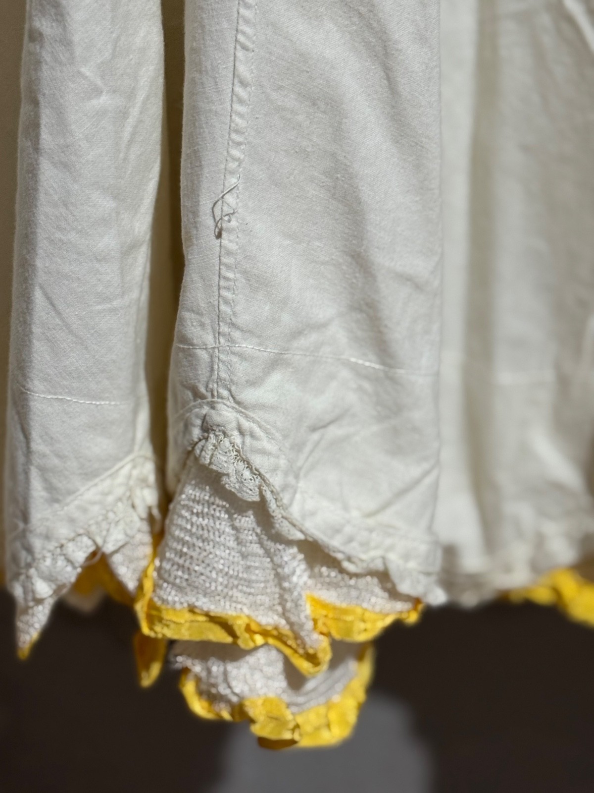 Antiq. FRENCH EDWARDIAN VICTORIAN WHITE COTTON PETTICOAT WITH LACE Trim Netted