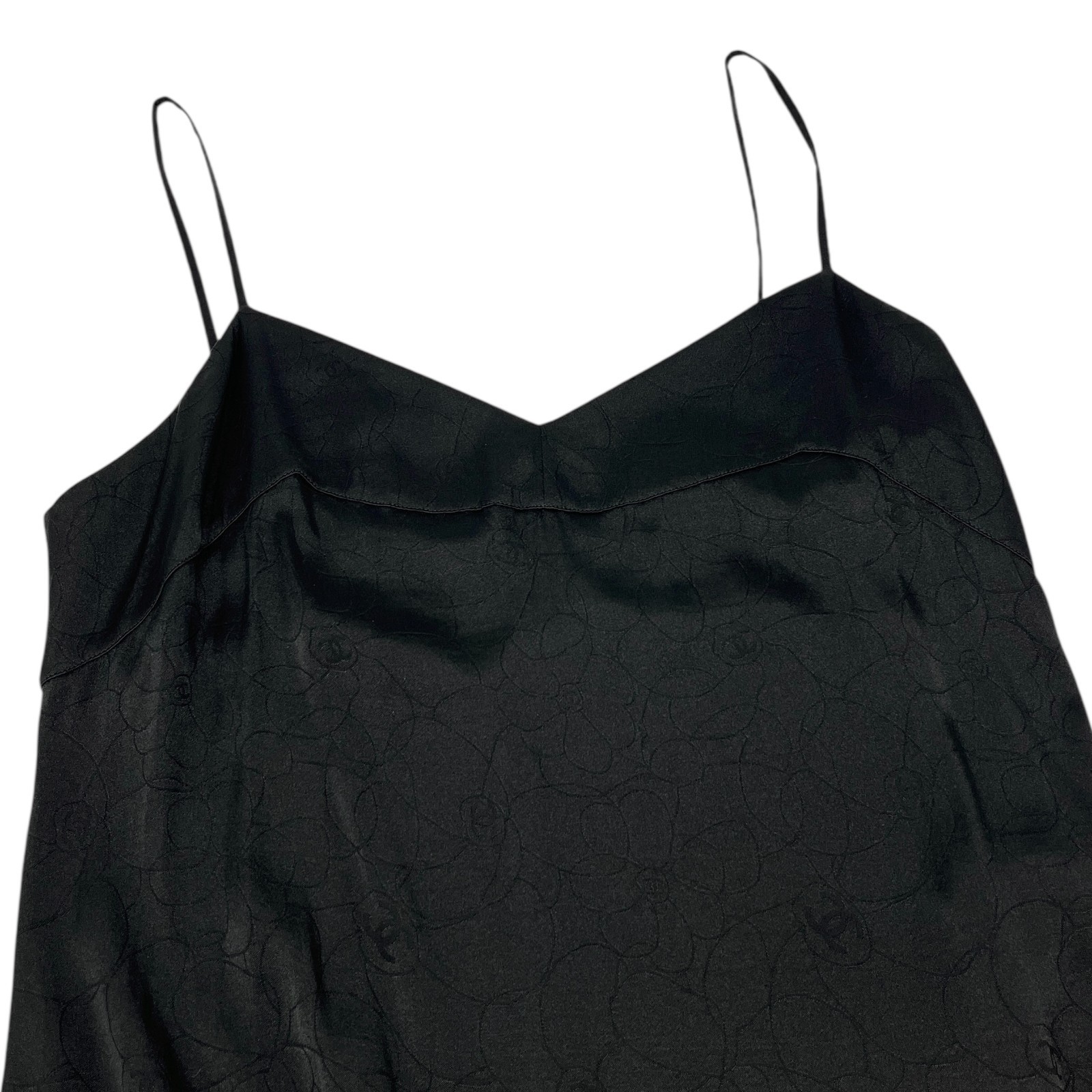 CHANEL Vintage 01P CC Logo Dress One-piece Flower Camellia Button Black 105983