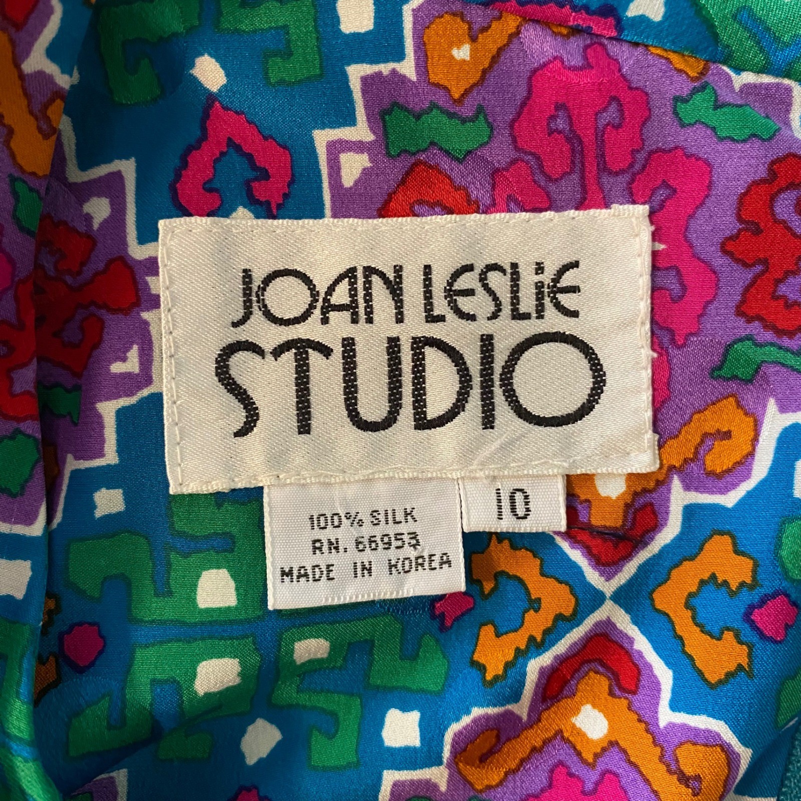 Joan Leslie Studio 100% Silk Wrap Dress Womens 10 Geometric Retro Vintage 80s