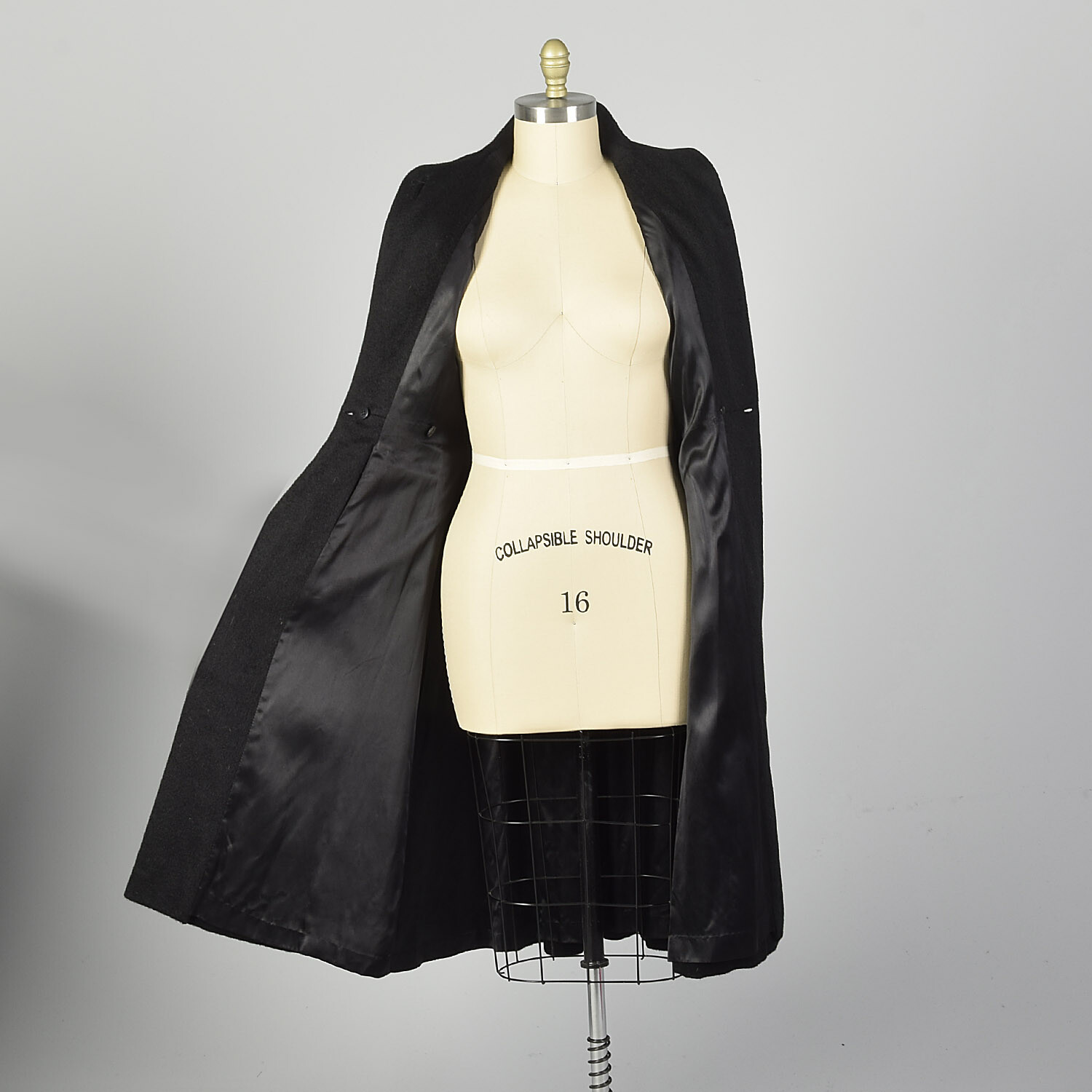 Large 1950s Princess Coat Black Wool Batwing Dolman Sleeve Winter VTG 50s