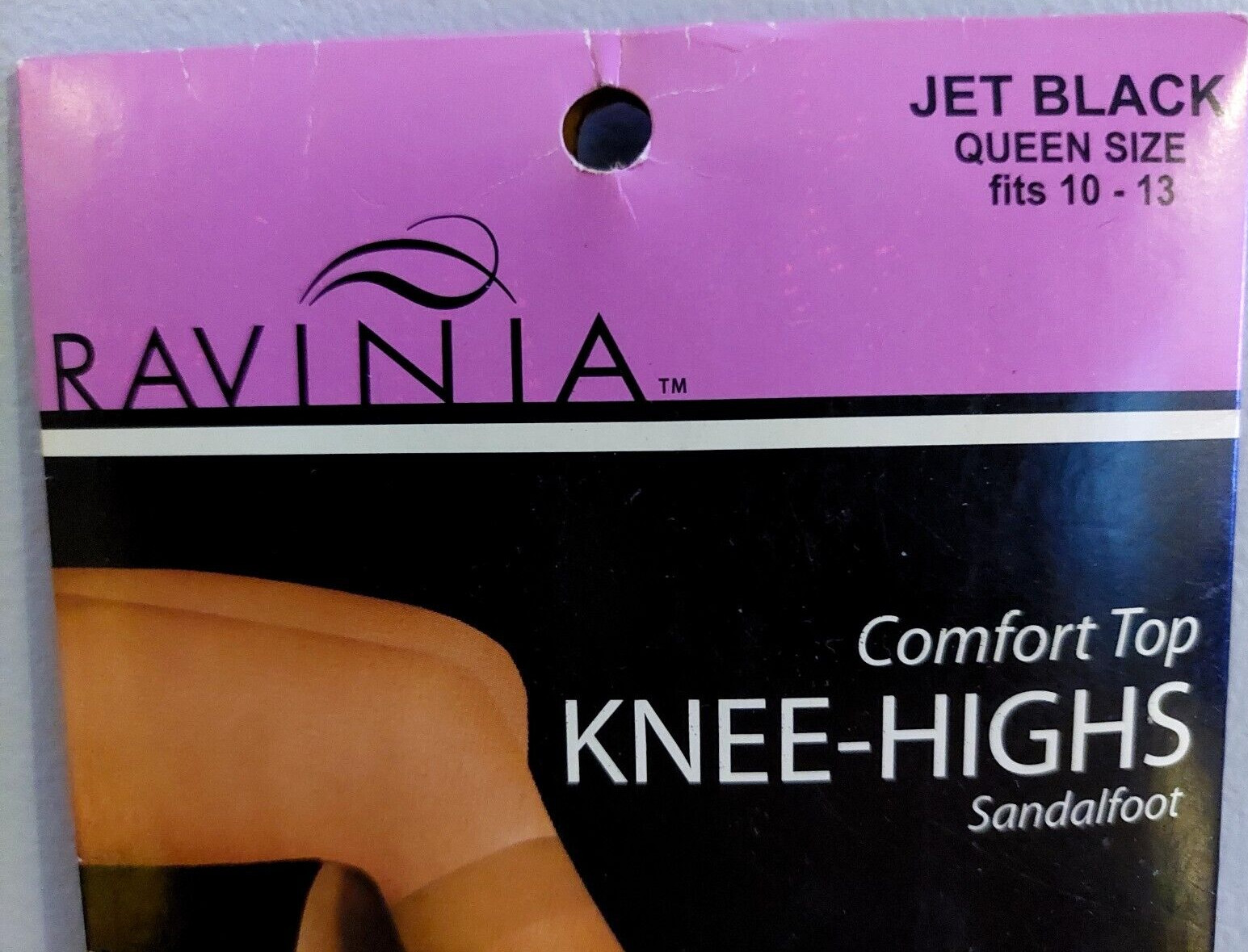 Vintage Pantyhose Ravinia Knee High Comfort Top Color Jet Black Queen Size BSDR1
