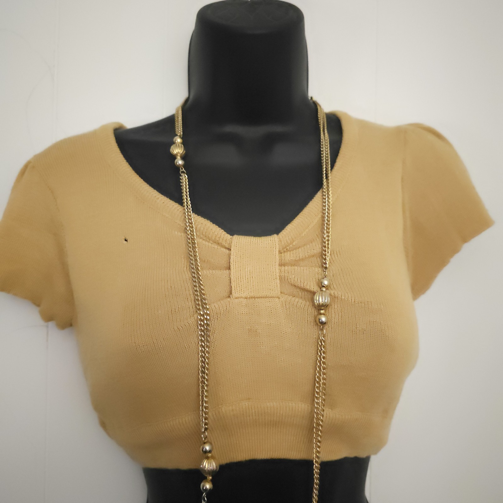 Vtg Bobbie Brooks 70s Knit Crop Top Distressed Festival Boho Sm Tan Beige As Is