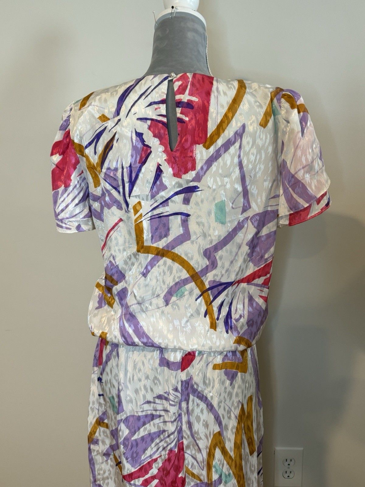 Vintage 80s Silky Flowy Floral Polyester Midi Dress Sz 10 Career Golden Girls