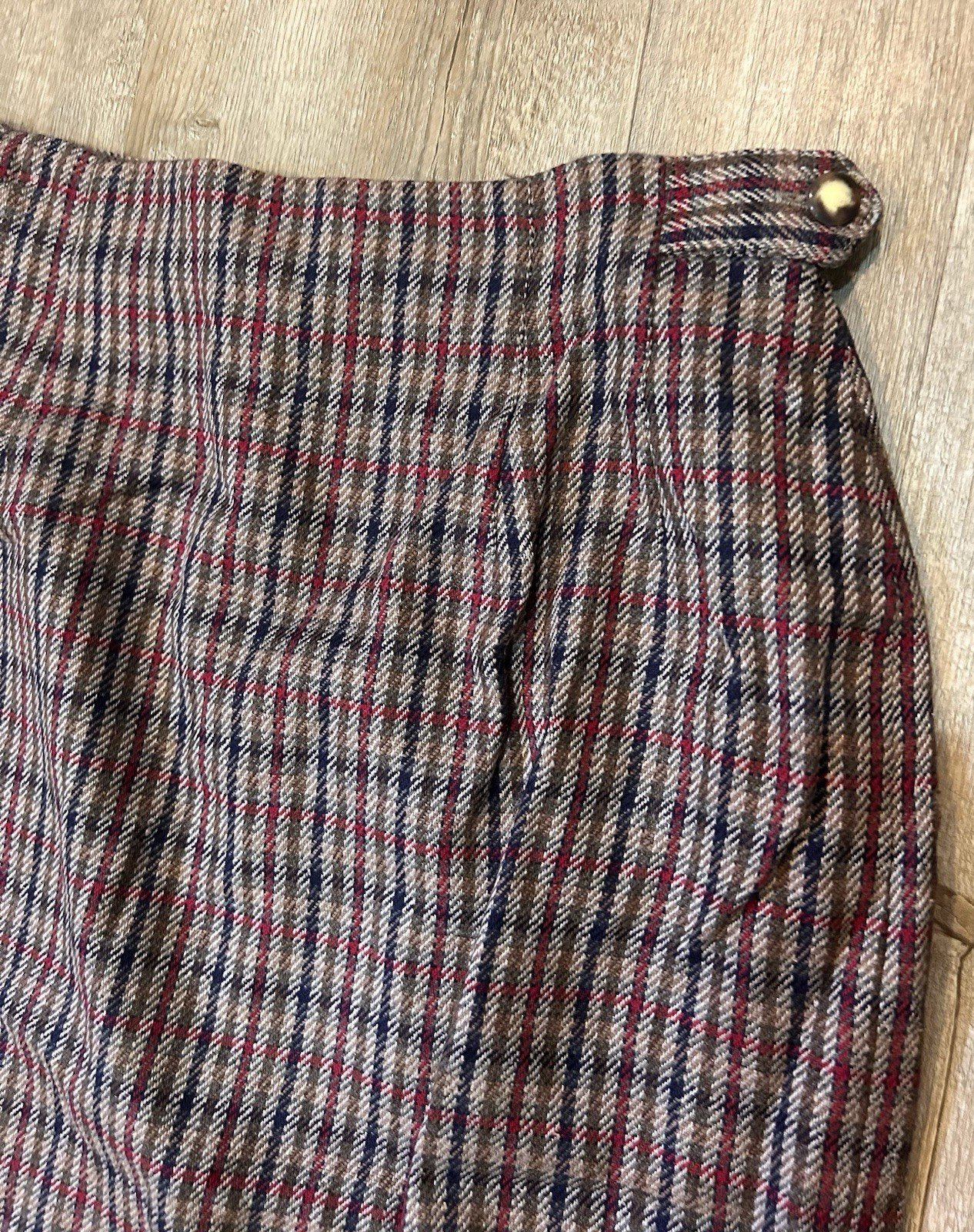 Vintage David Brooks Wool Blend Plaid Midi Skirt Button Waist Detail SZ 12