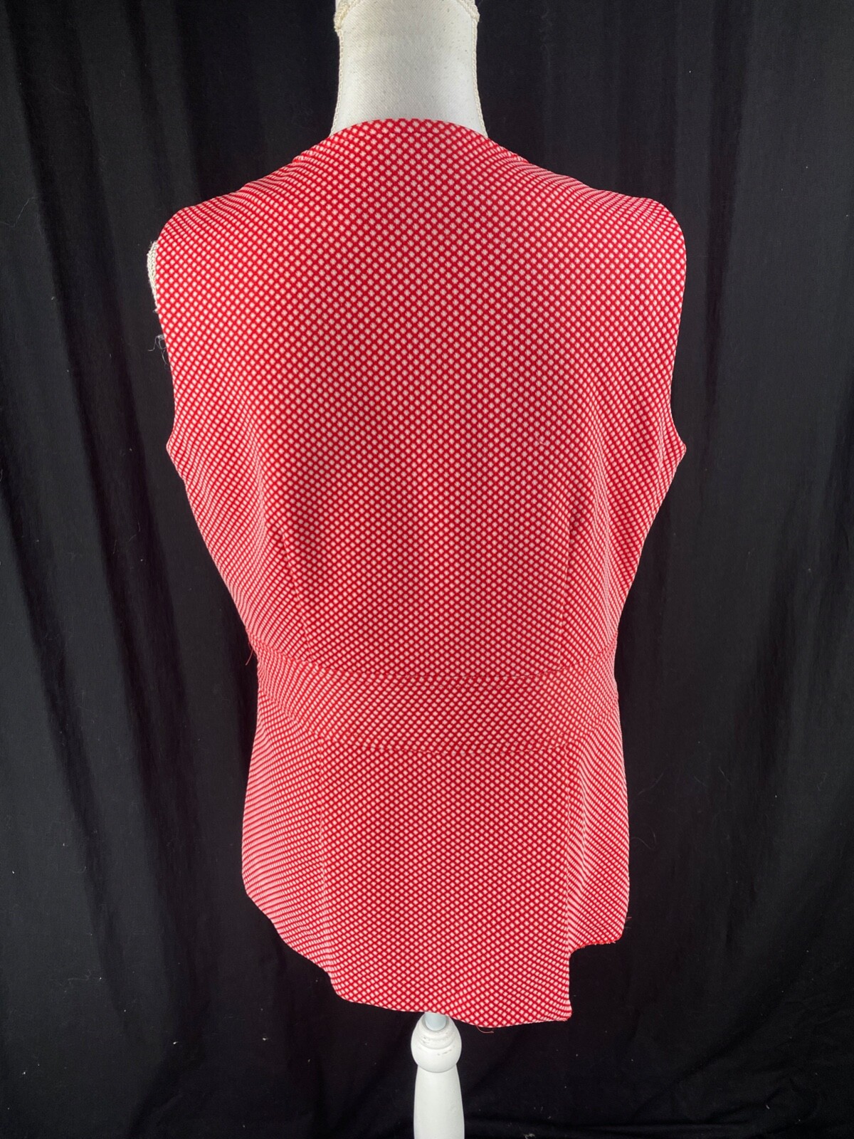 70s Womens Retro Mod Button Vest Argyle Hippie Boho Sleeveless Top Red