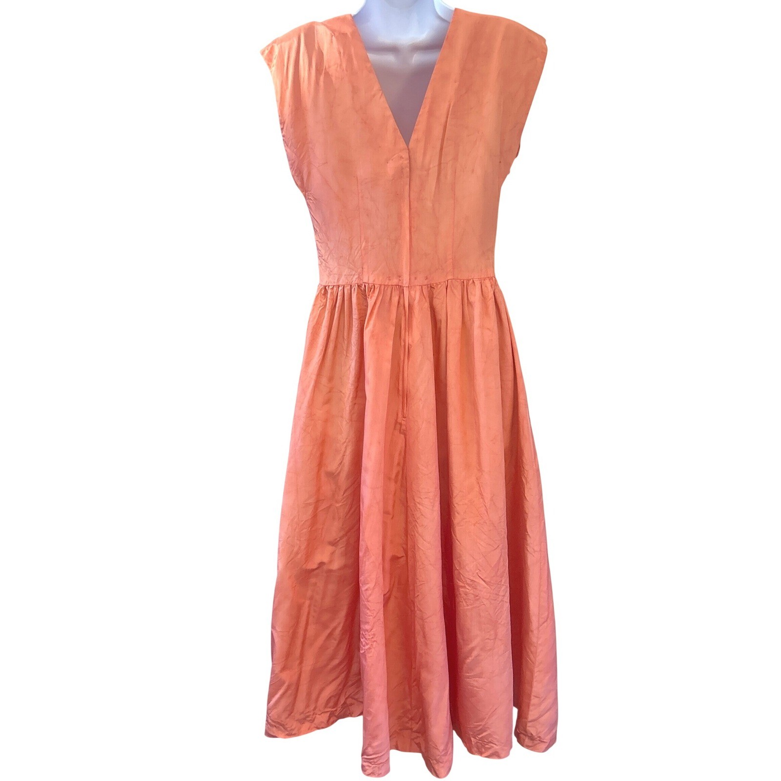 1980s Hand Dyed Fit Flare Dress Rockabilly Pinup Garden Party Coral Mottled