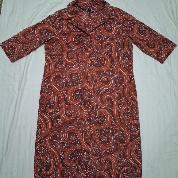 Vintage 60s 70s Kay Whitney Psychedelic Swirl Day Dress Housecoat – L / XL
