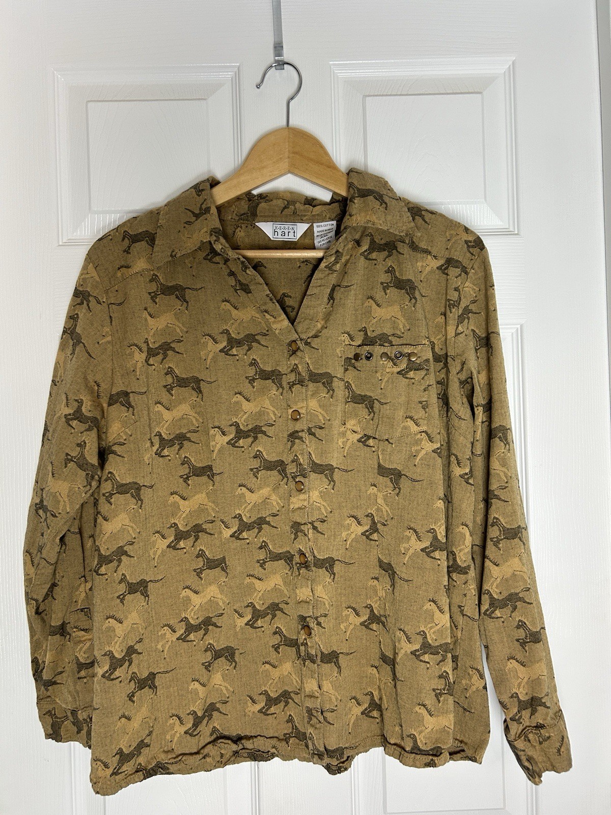 Vintage Keren Hart XXL Top Horse Pearl Snap Long Sleeve Ranch Western Shirt