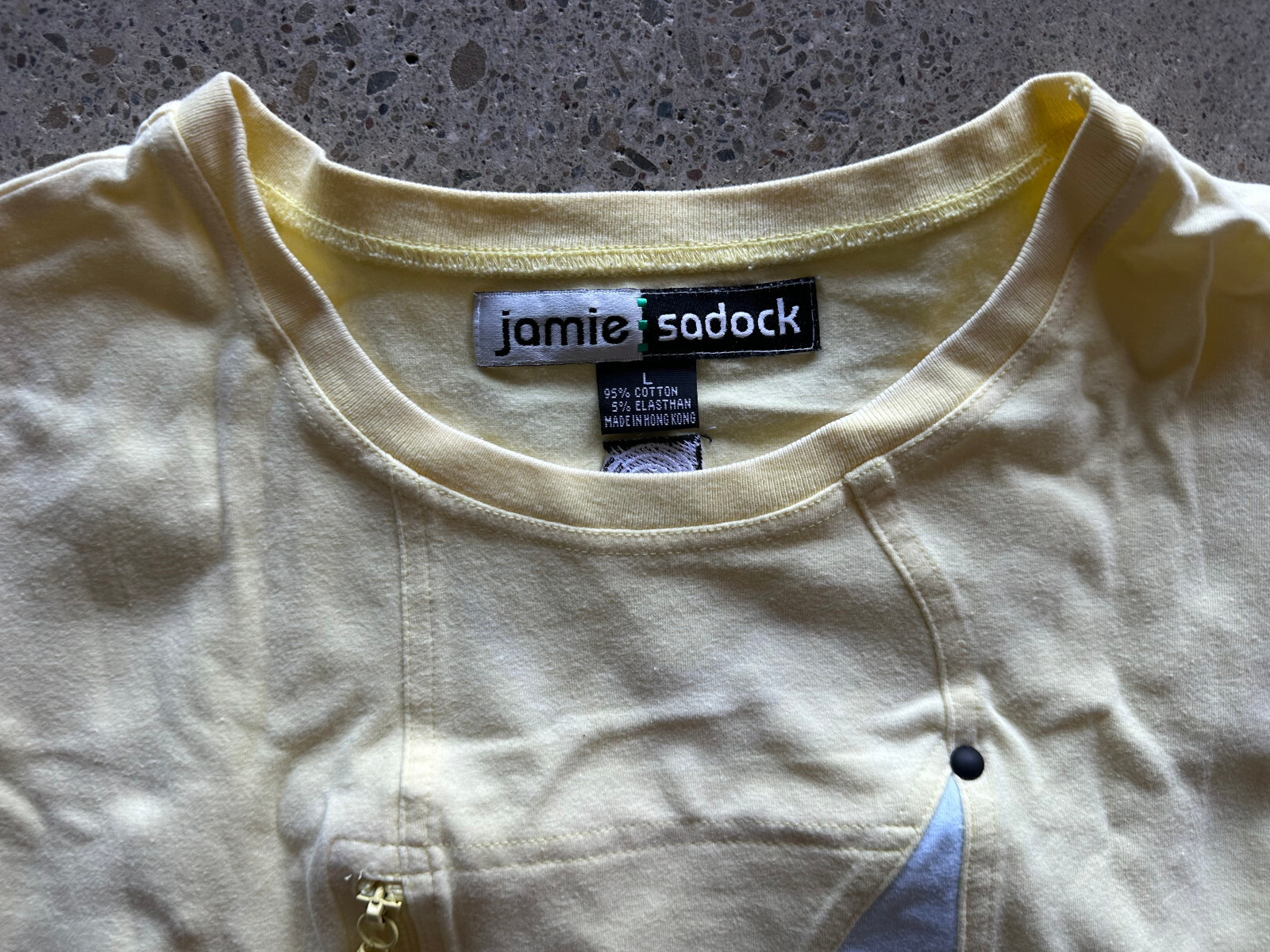 Vintage 1990s Jamie Sadock Yellow Stretch Embroidered Zipper Top Size L
