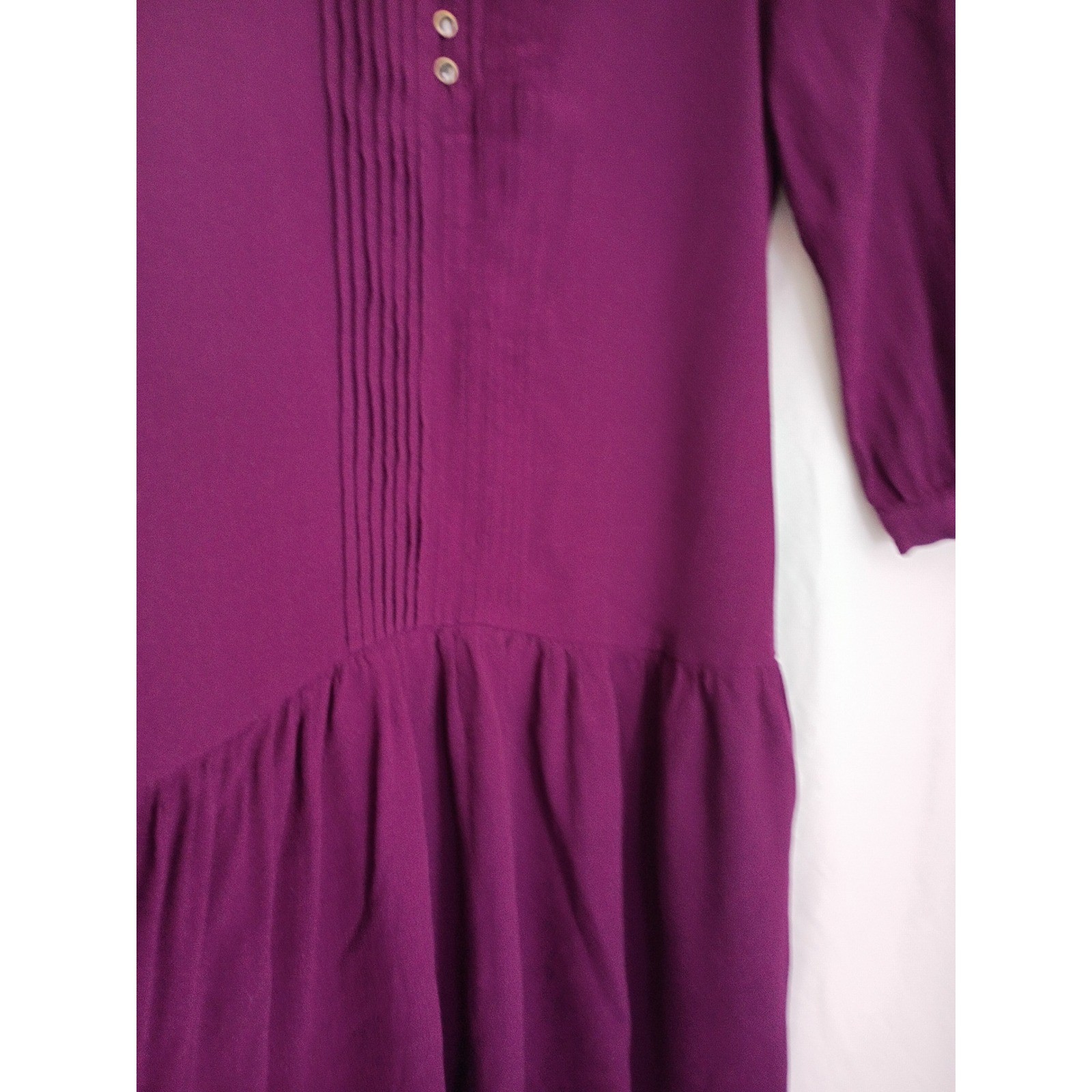 Maeve Anthropologie Coquette Pintuck Mini Dress Magenta Purple V-Neck XS Chic
