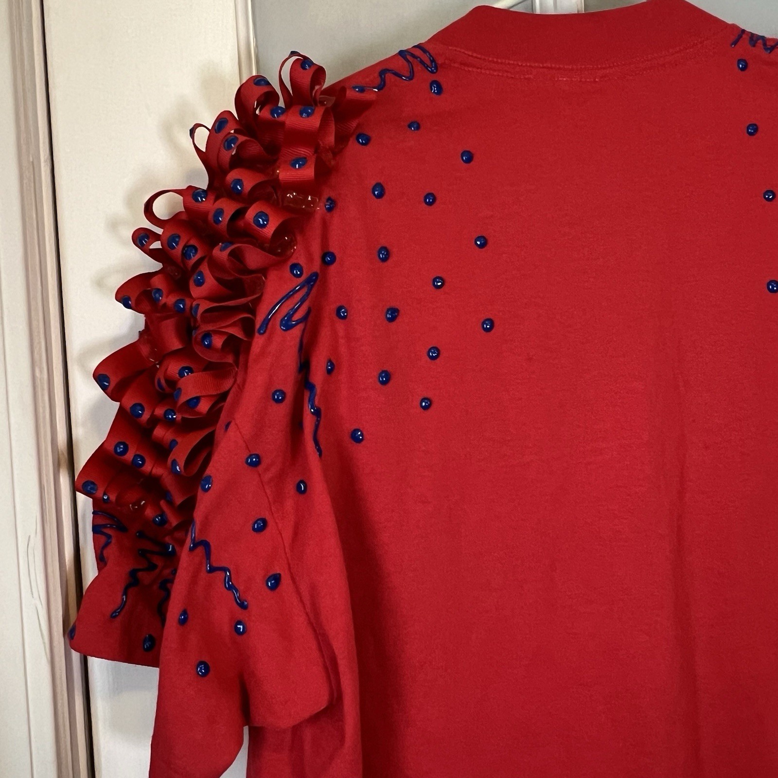 VTG 80s 90s Puff Paint Shirt Women’s OS Red Blue Sports Cheer Dance School Retro