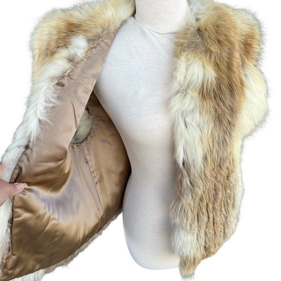 VTG Golden Fox Fur Vest Fluffy Soft Satin Lined Made in Hong Kong Medium NICE