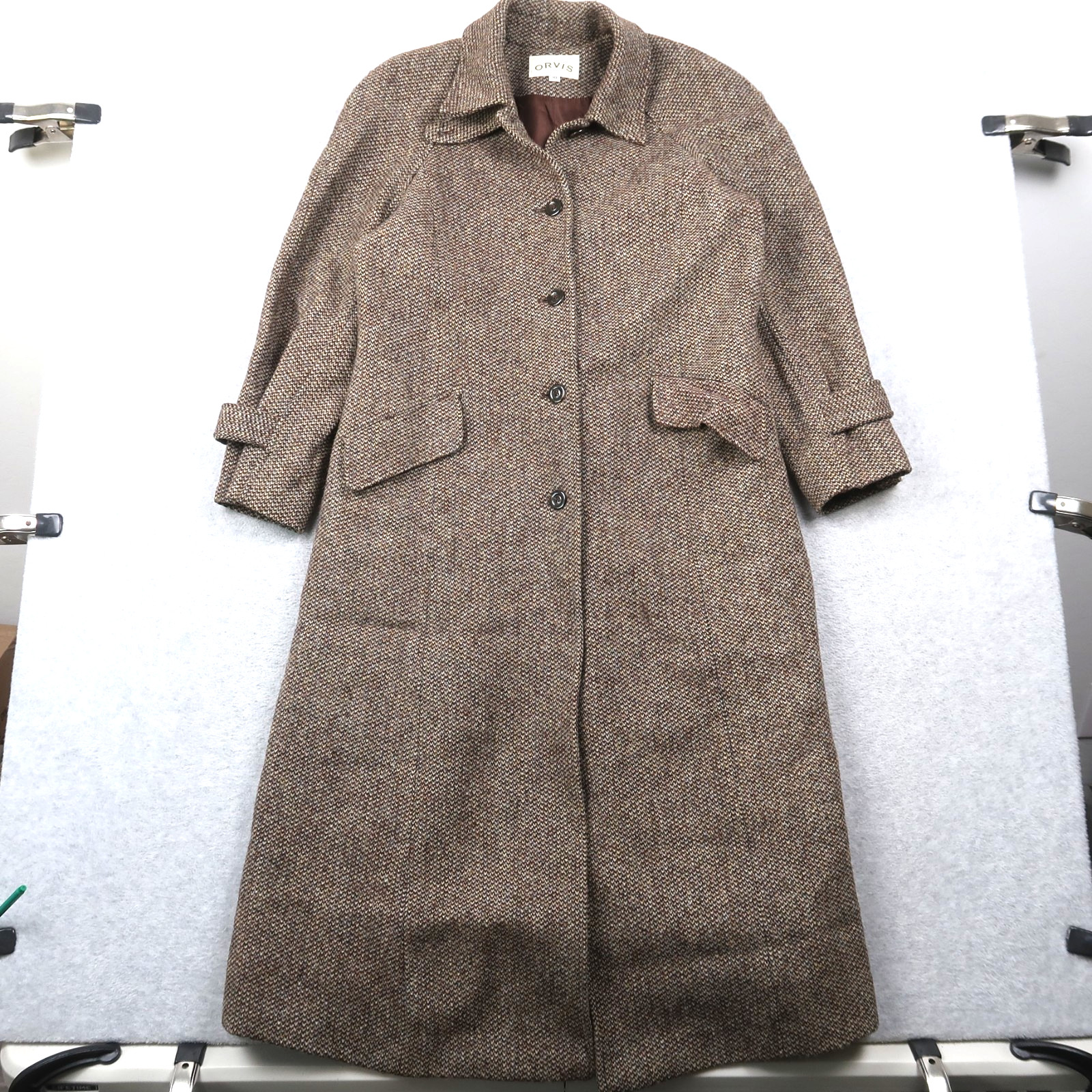 Vintage Orvis Women’s Harris Tweed Peacoat Trench Coat Long Jacket Belted Sz 10