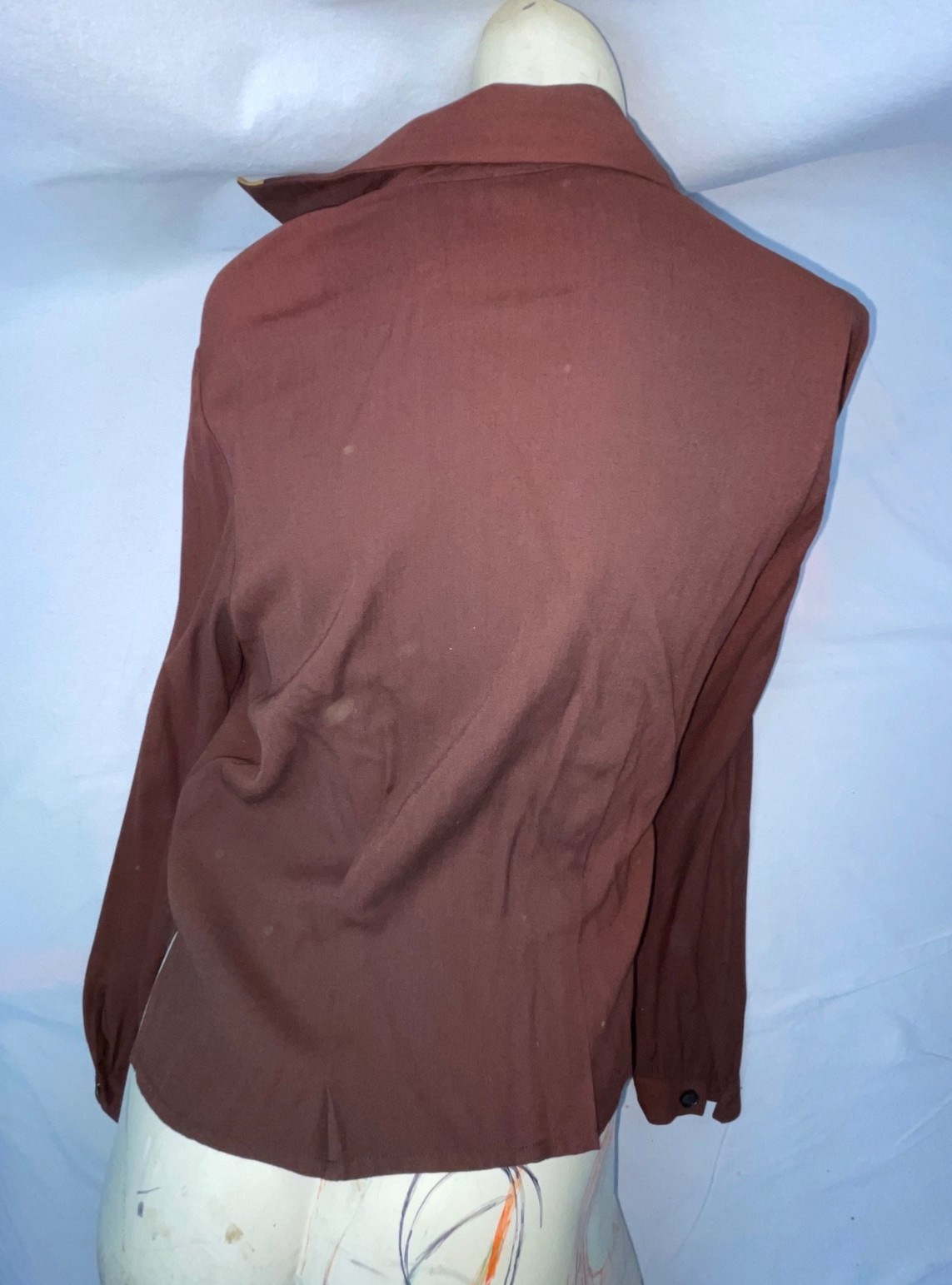 VTG 40S 50S WOMENS S GABARDINE RAYON BROWN BUTTON ROCKABILLY SHIRT TOP