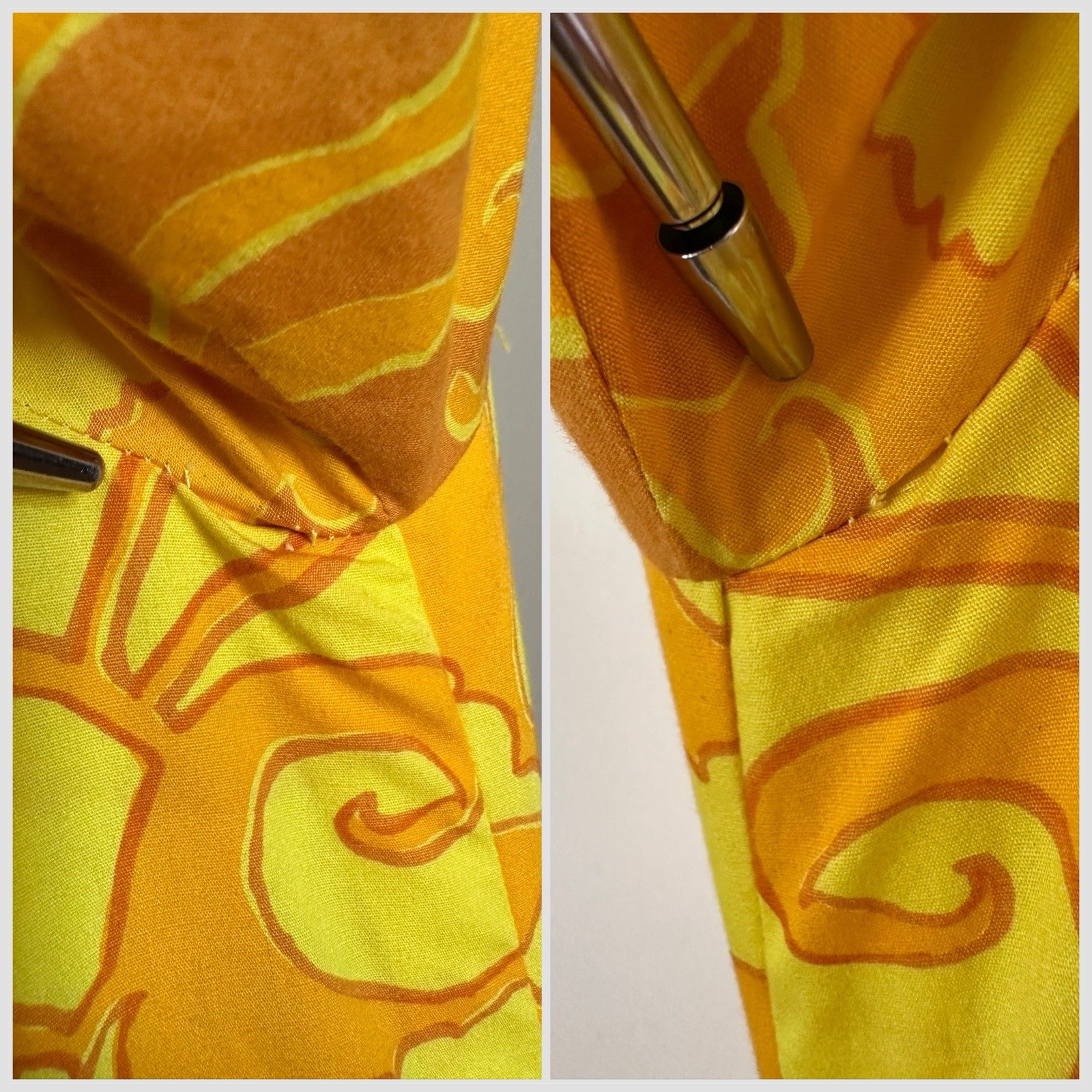 1960s Van Dee Bangkok Quilted Maxi Dress Psychedelic Bell Sleeve Resort Hostess