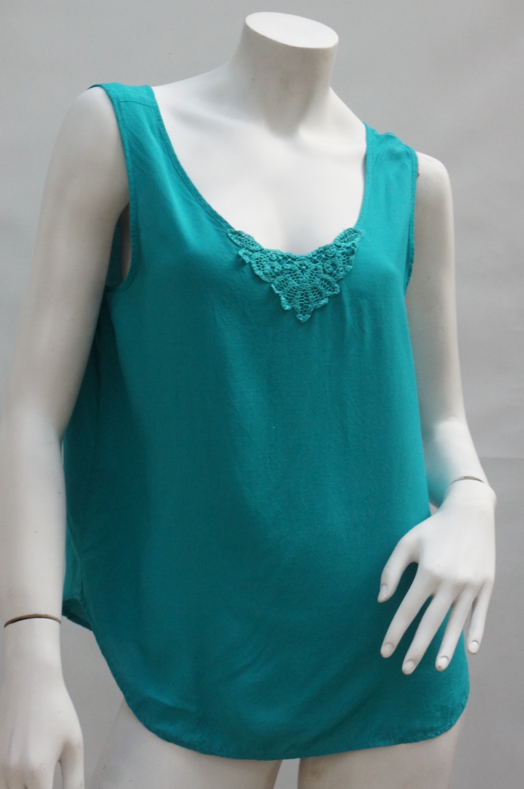 Vintage 80s Lace Trim Teal Tank Top By Impressions Of California Boho