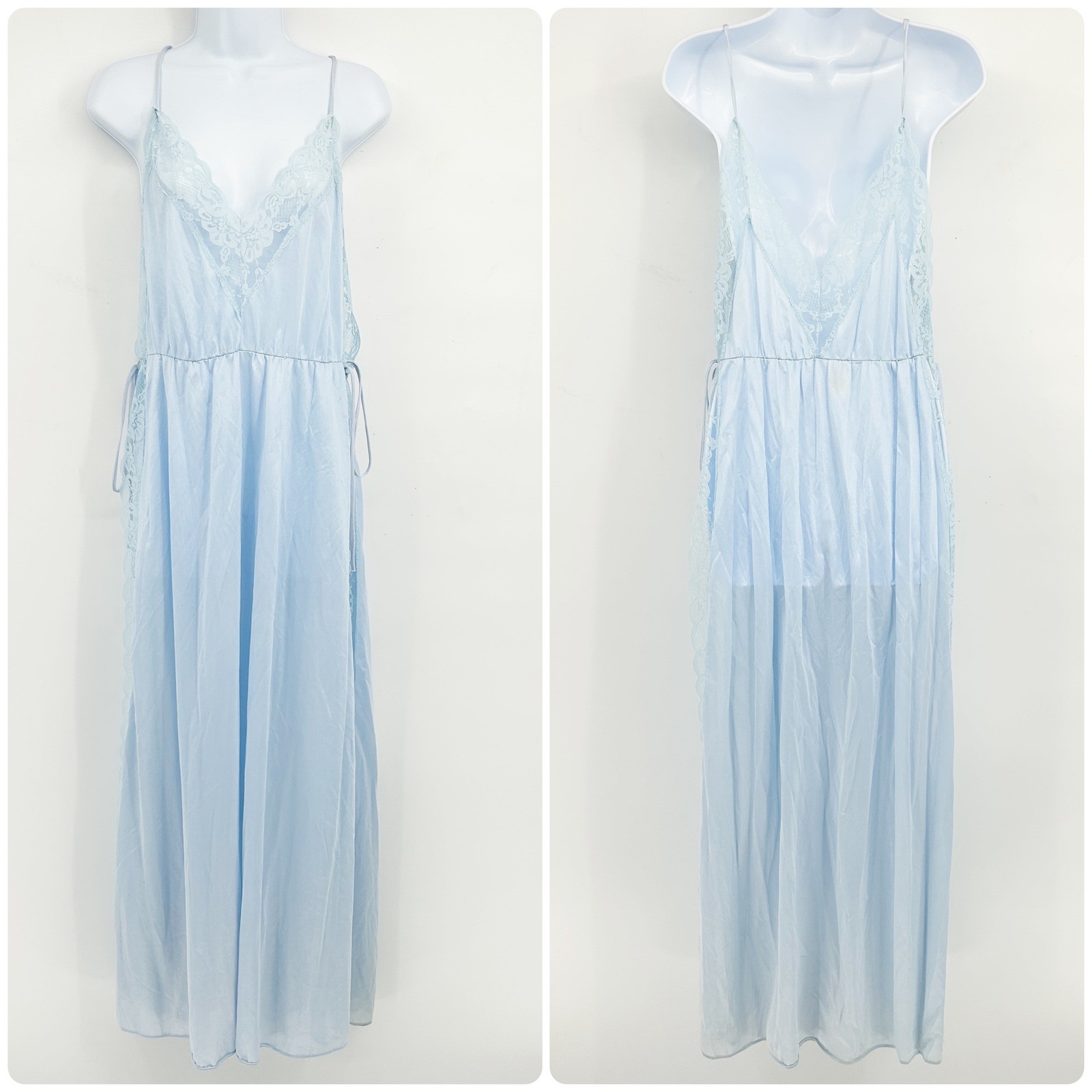 Pandora of California Womens Vintage 70s Blue Lace Trim Coquette Nightgown XL
