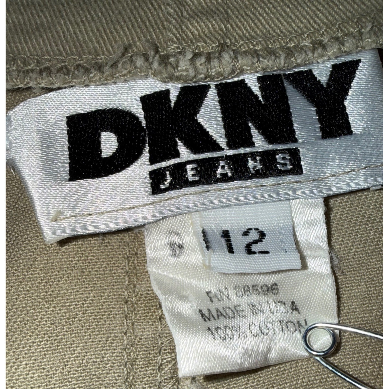 Vtg 90s DKNY JEANS Khaki Wrap Skirt Size 12 ILGWU Union Made USA Canvas Midi⁠