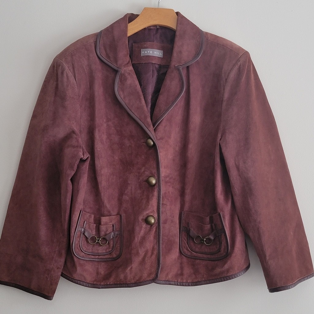 Kate Hill Women’s Suede Leather Plum / Maroon Blazer Jacket 16