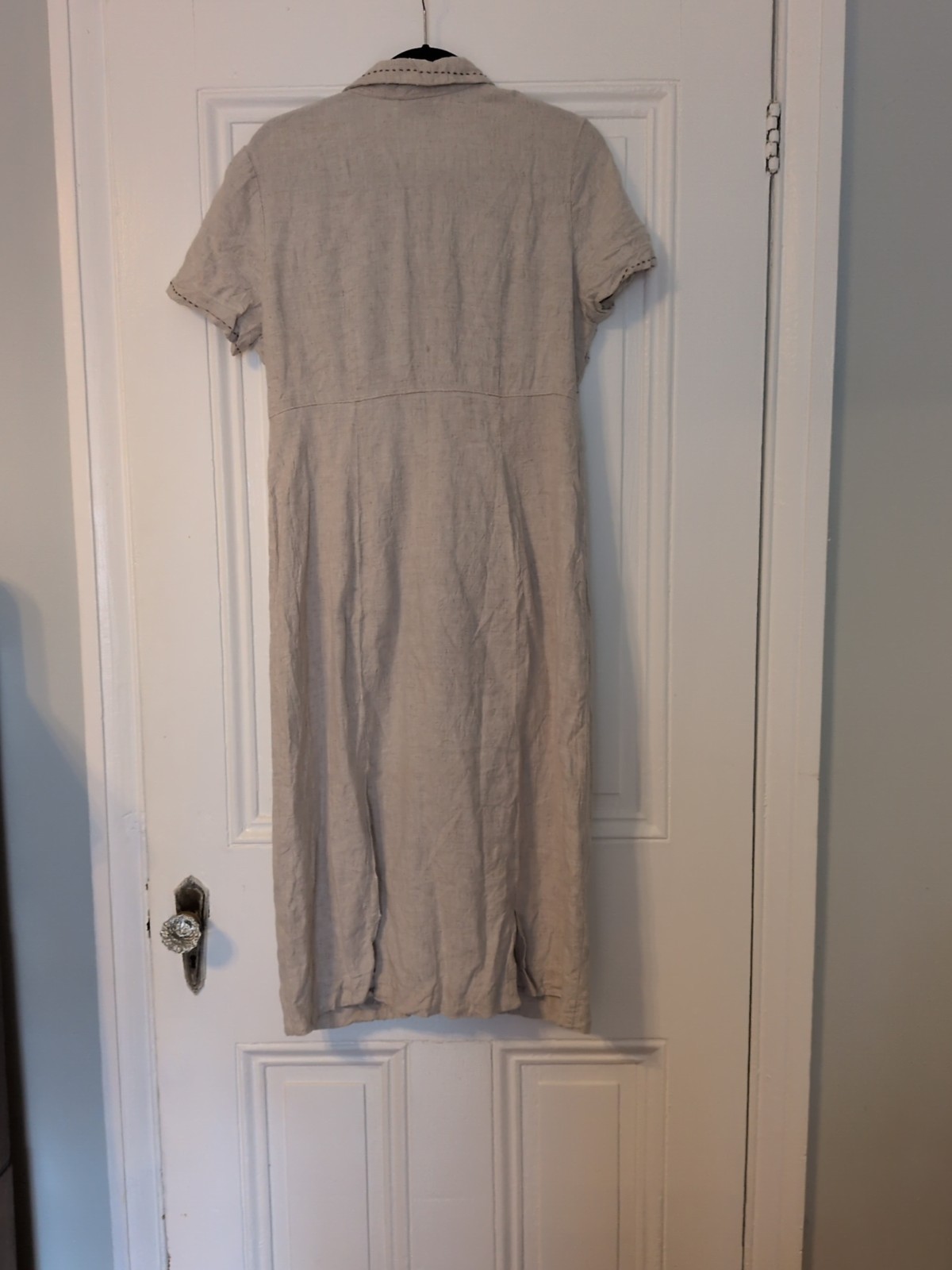 True Vintage Union Tag Short Sleeve Long Linen Beige Dress Women’s Size 12 USA