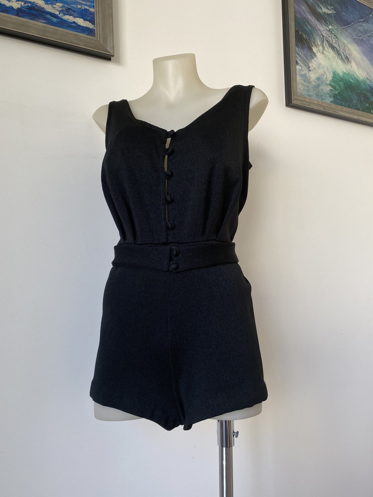 Catalina Calif Black Fab 50,s Swimsuit/Playsuit .40”bust, 32”waist