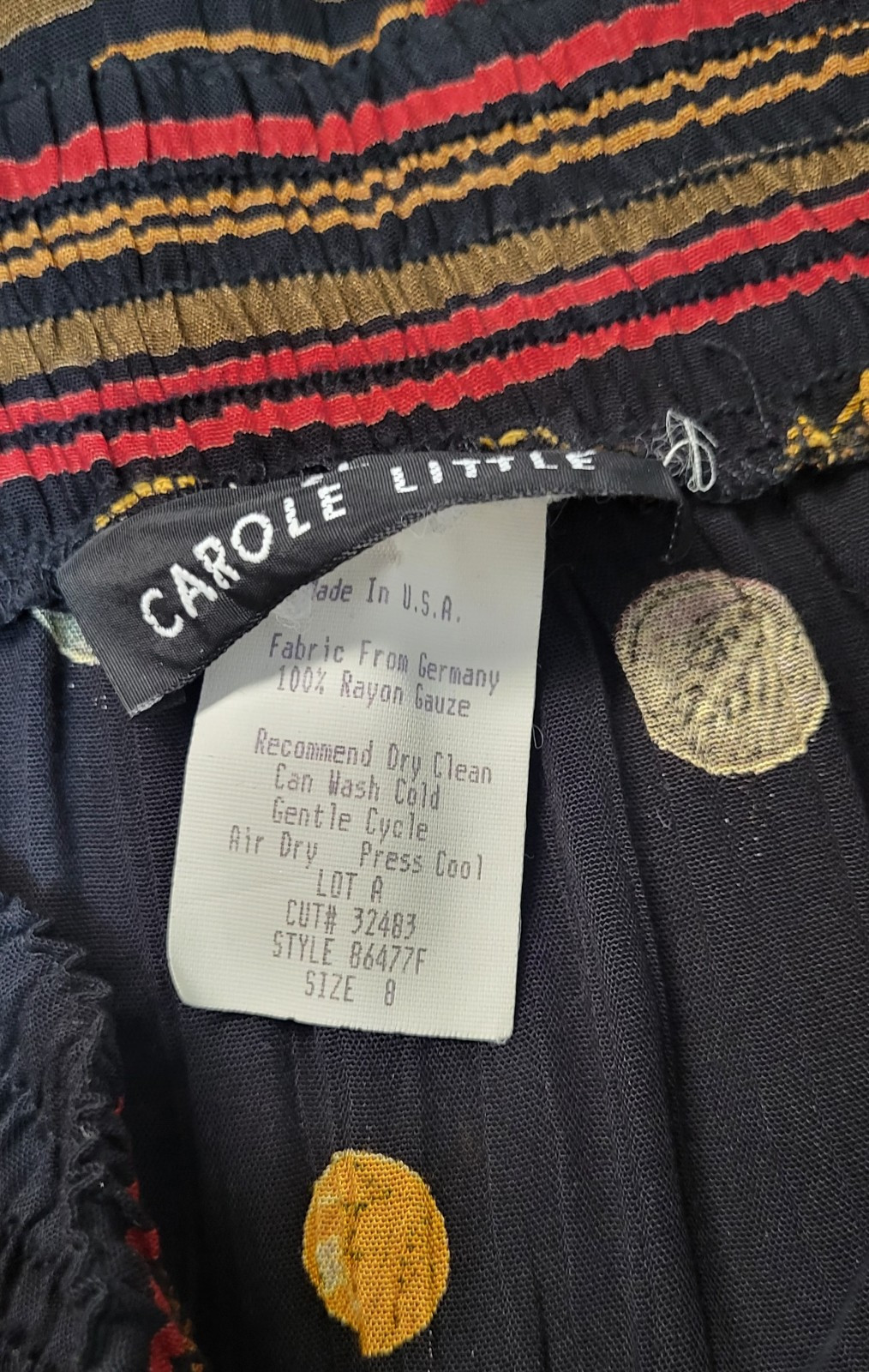 Vtg CL Carole Little Black Gold Tassel Etruscan Revival Gauze Skirt Top Set 8/10