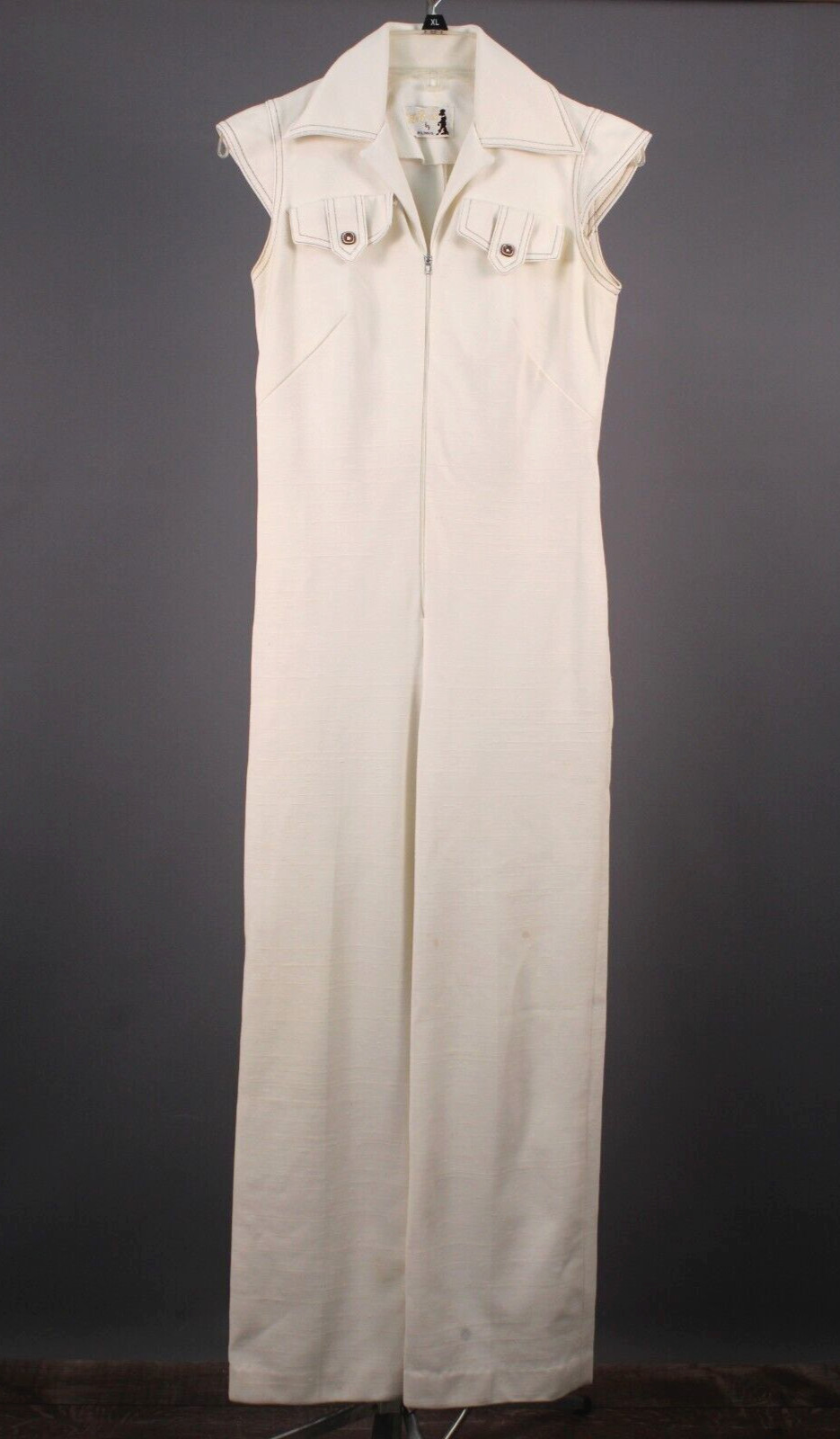 Vtg Women’s 70s White Sleeveless Zip Up Jumpsuit 1970s S/M Mr. Beau By RL Davis