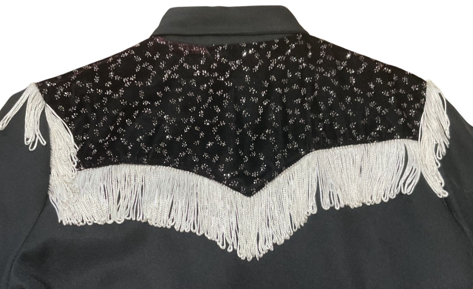 Vtg 70s H Bar C California Ranchwear Sylvia M Black Western Fringe Bling Shirt U