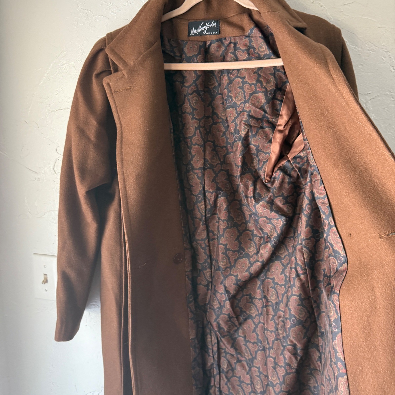 Vintage Max New York Wool Blend Long Coat Brown Large Clean Girl Peppy Academia