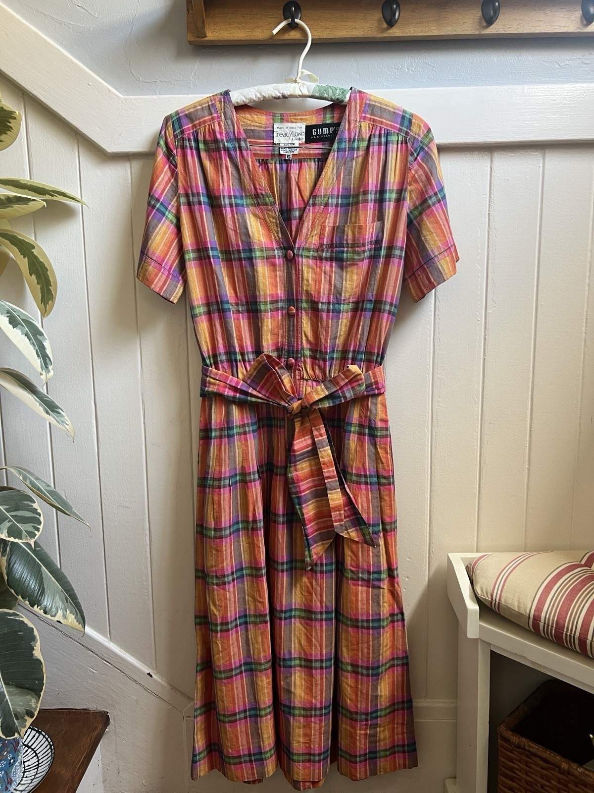 Vintage 100% Cotton Plaid Shirt Dress by Treacy Lowe London for Gump’s UK 6 US 2