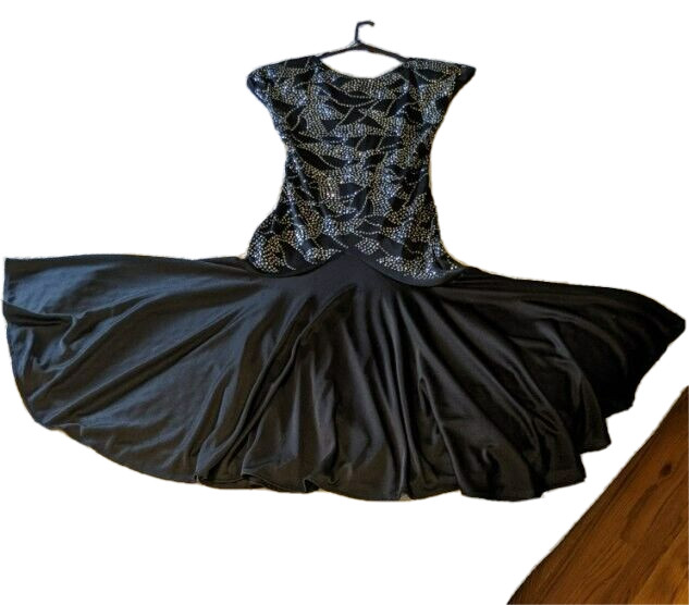 Vtg 1980s Black Sparkle Evening Cocktail Dress Size 8 Shoulder Pads