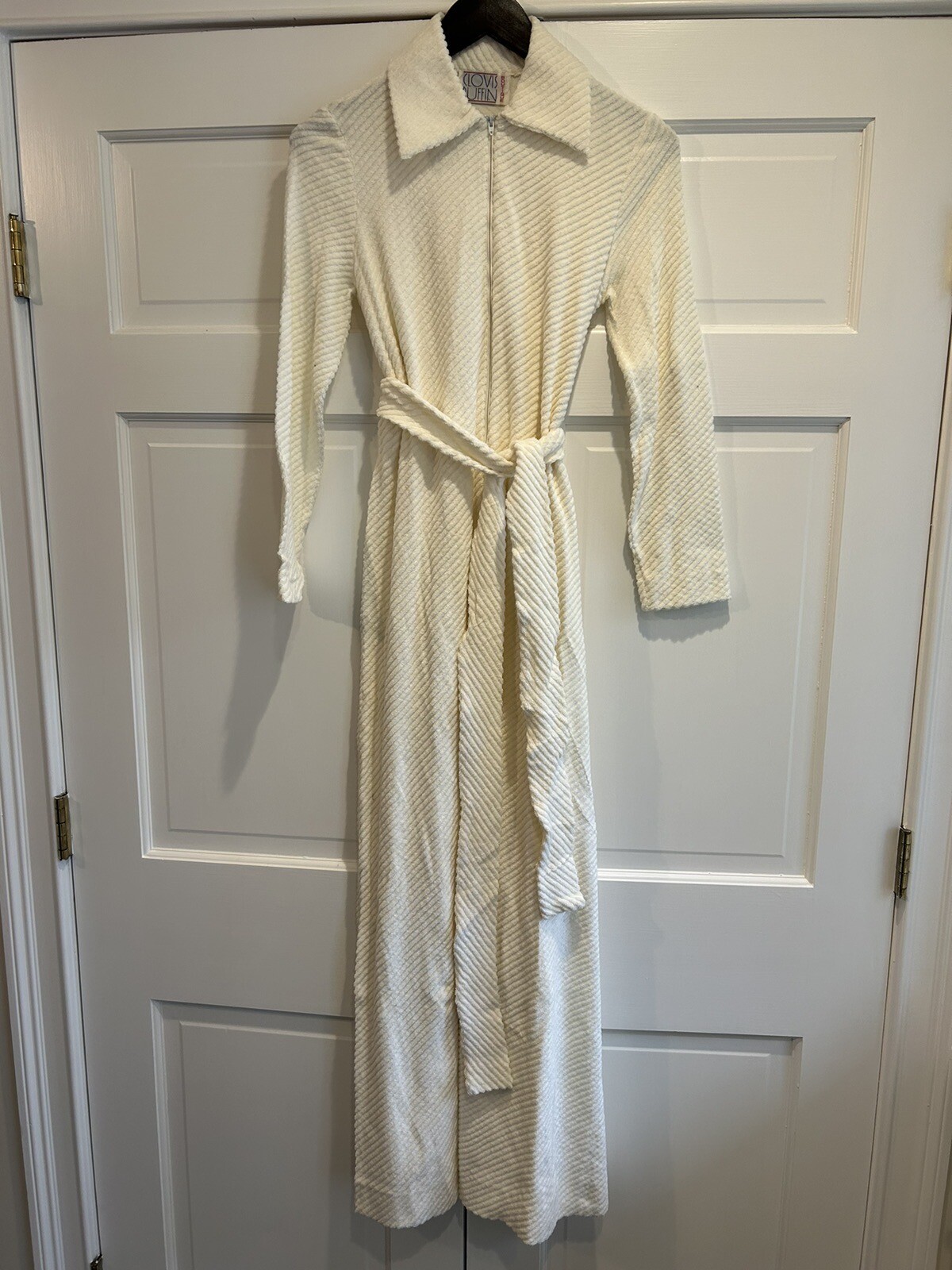 Rare Vintage 70s CLOVIS RUFFIN Boutique Ivory Terry Cloth Robe Caftan Sz S EUC